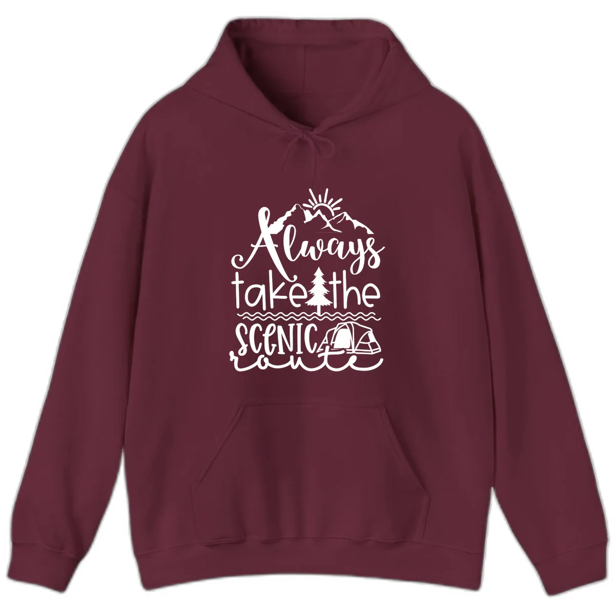 Always Take The Scenic Route Hoodie in Maroon