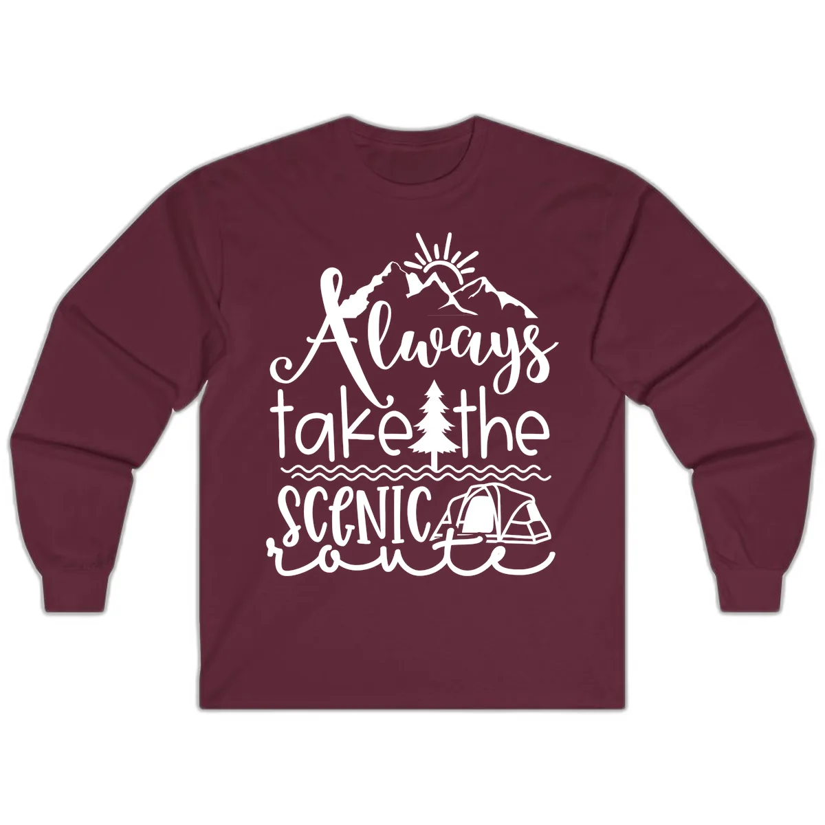 Always Take The Scenic Route Long Sleeve in Maroon