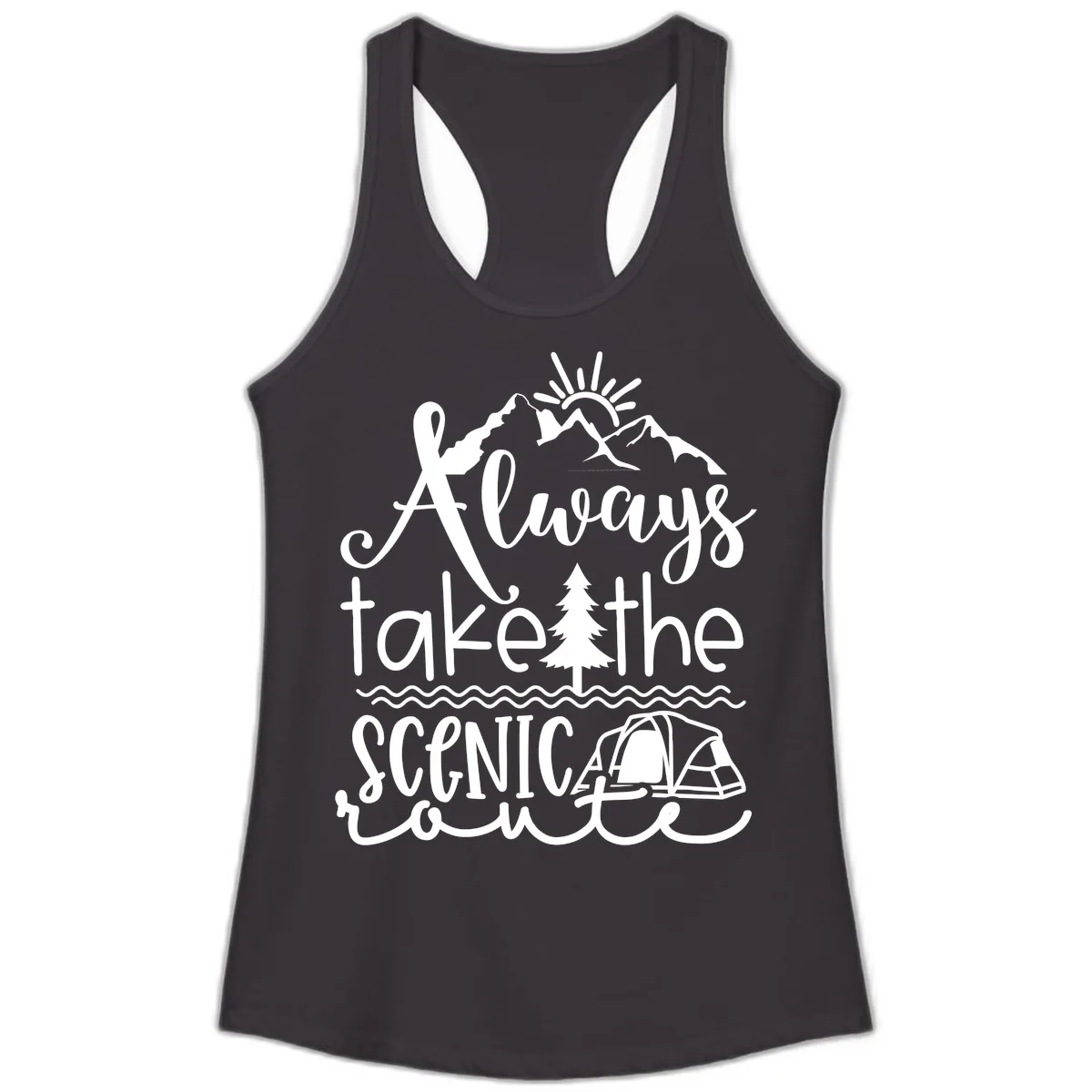 Always Take The Scenic Route Ladies Tank in Black