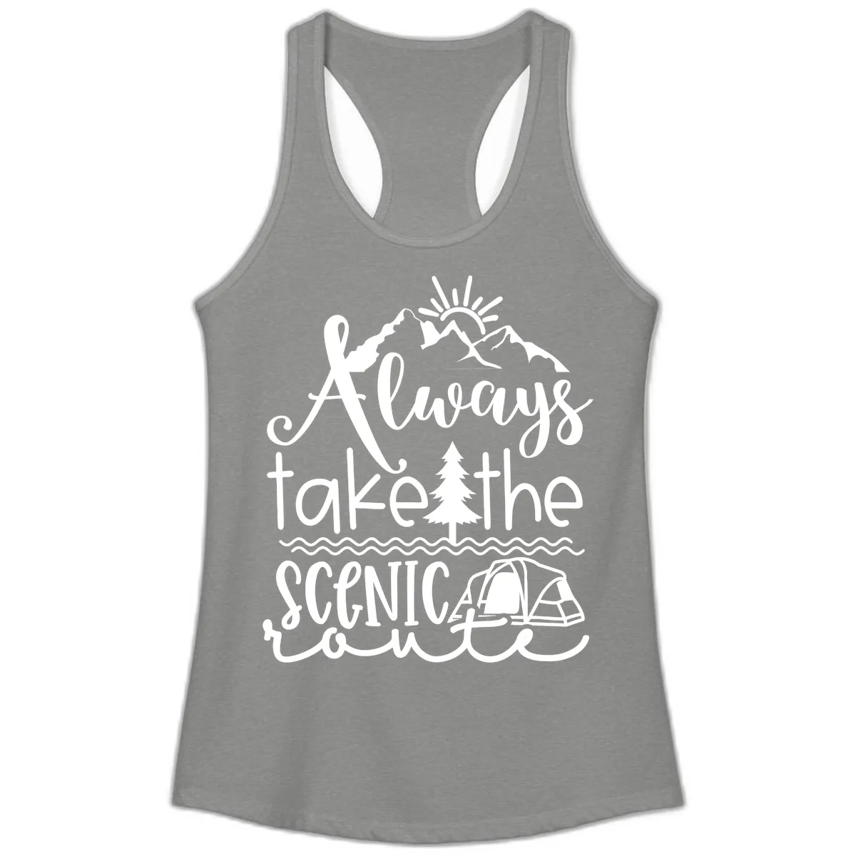 Always Take The Scenic Route Ladies Tank in Heather Grey