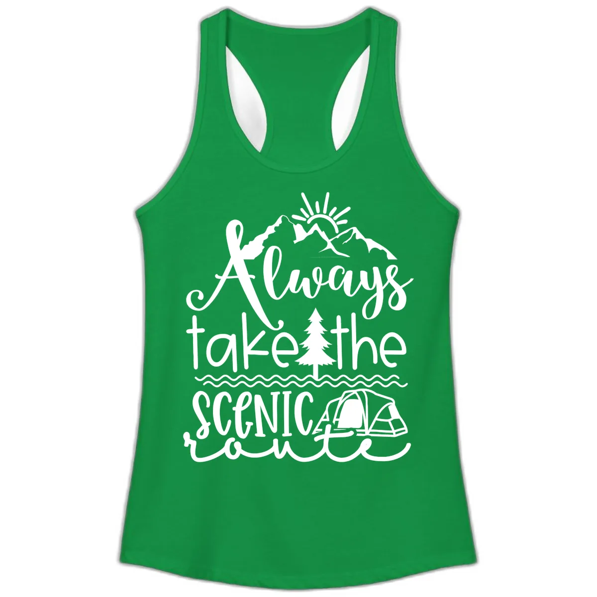 Always Take The Scenic Route Ladies Tank in Solid Kelly Green