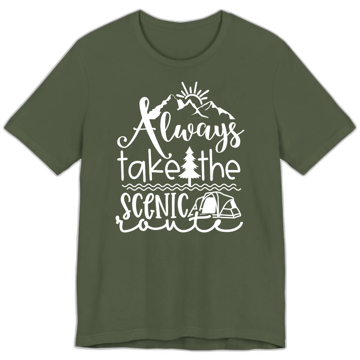 Always Take The Scenic Route Premium T-Shirt in Military Green