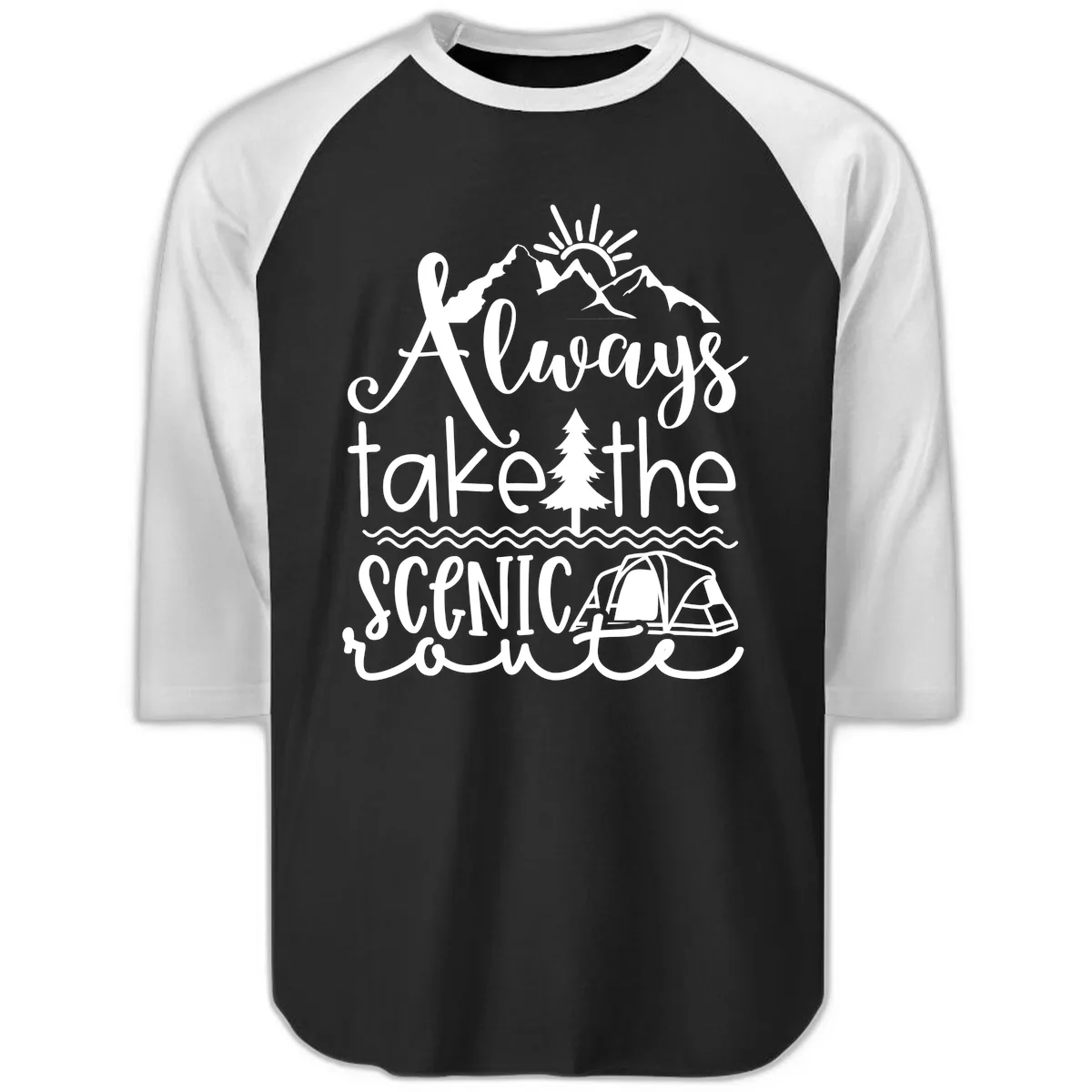 Always Take The Scenic Route Raglan 3/4 in Black White