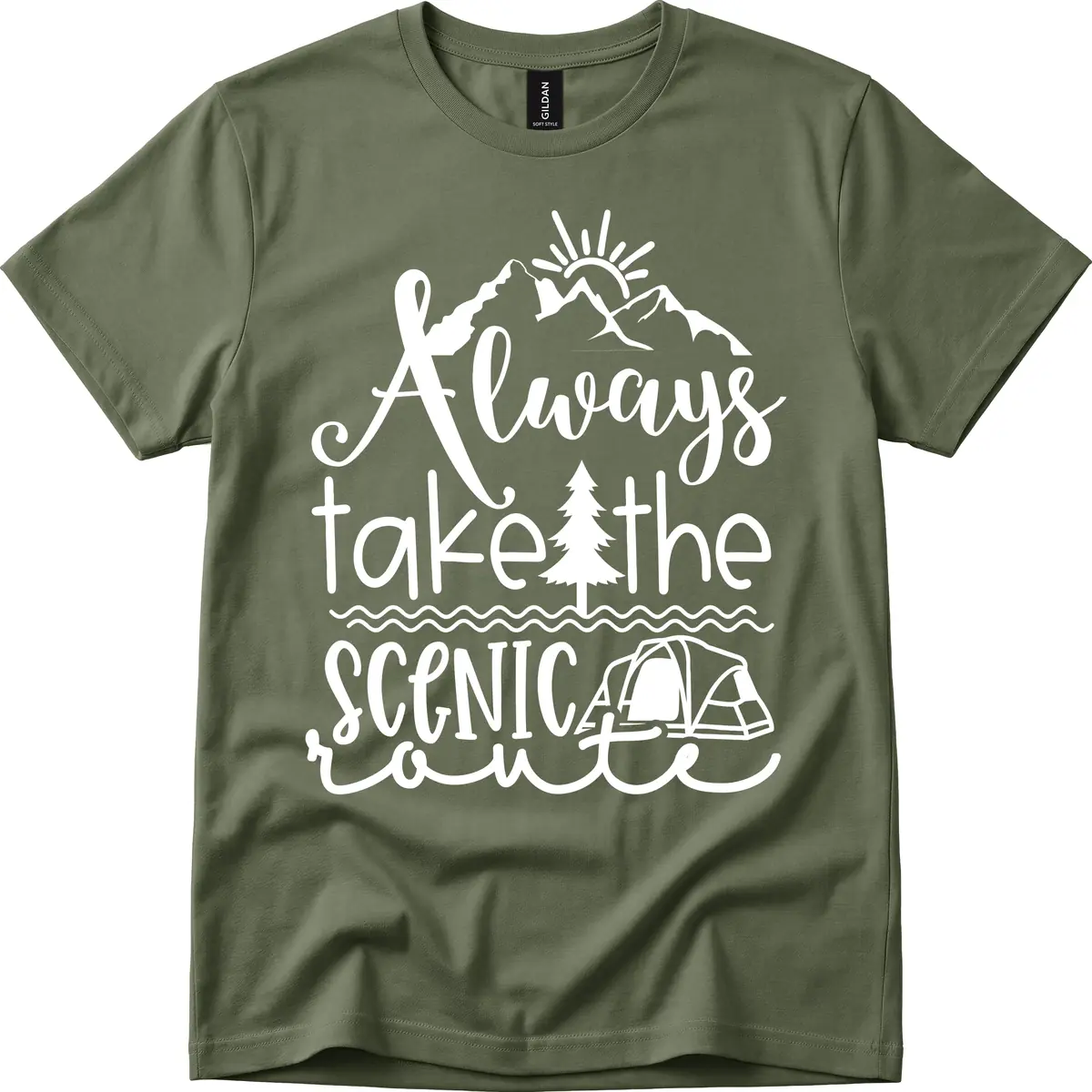 Always Take The Scenic Route T-Shirt in Military Green