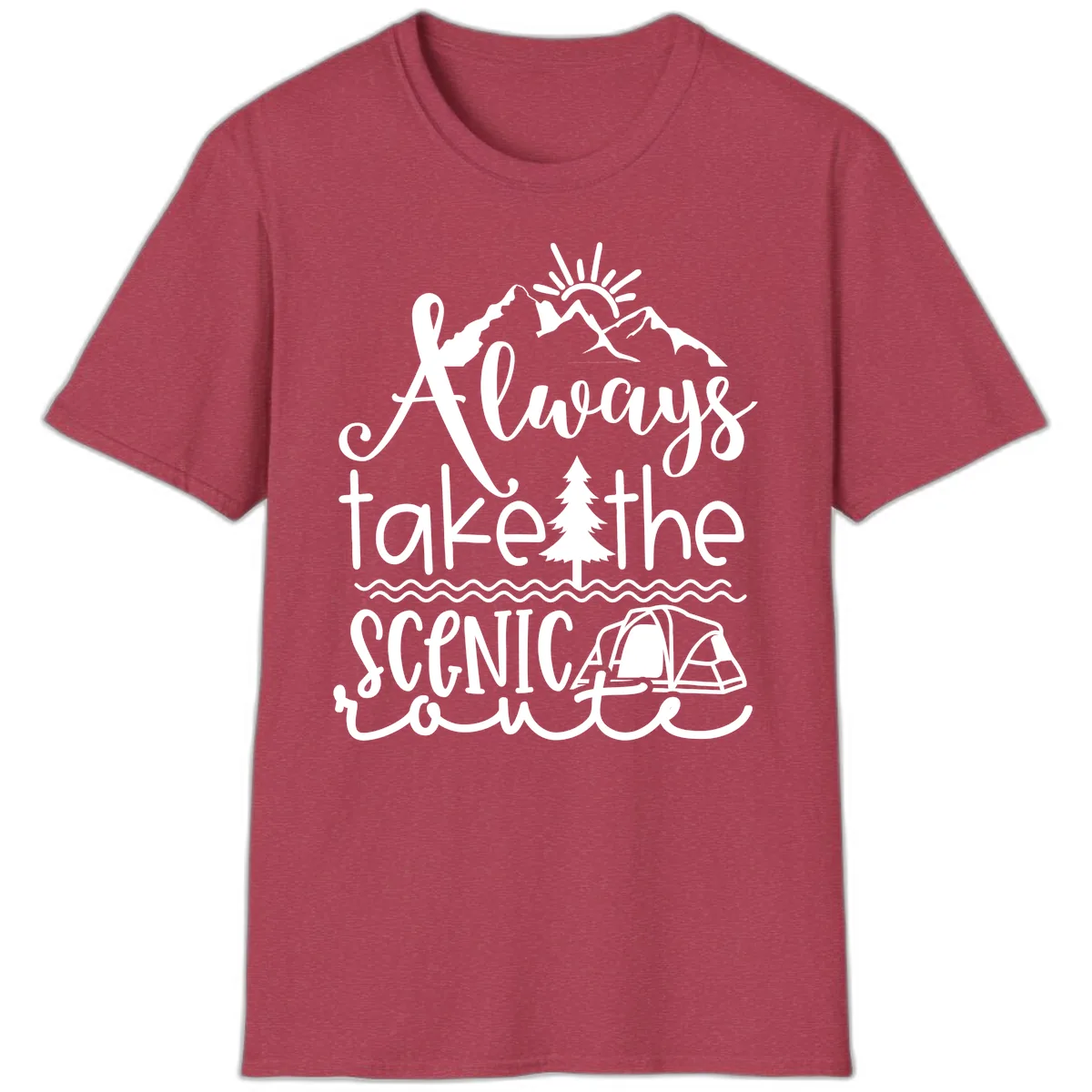 Always Take The Scenic Route T-Shirt in Heather Cardinal