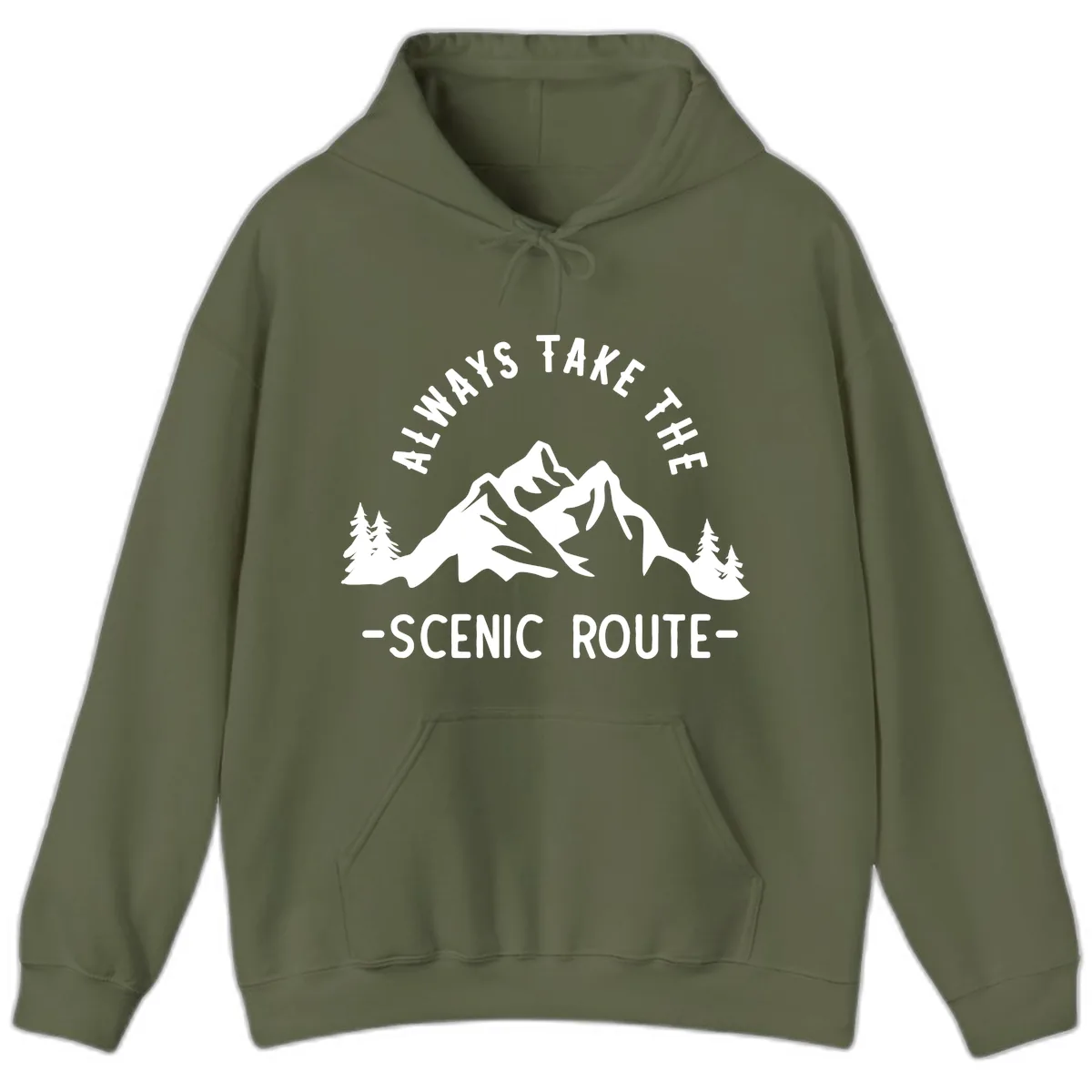 Always Take The Scenic Route Hoodie in Military Green