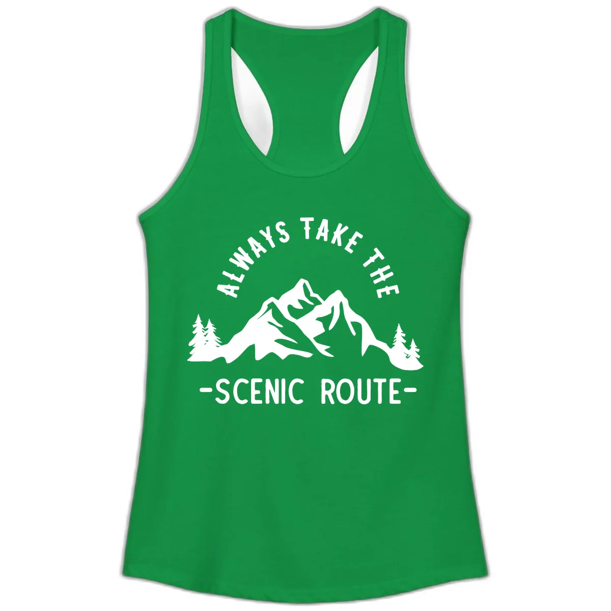 Always Take The Scenic Route Ladies Tank in Solid Kelly Green
