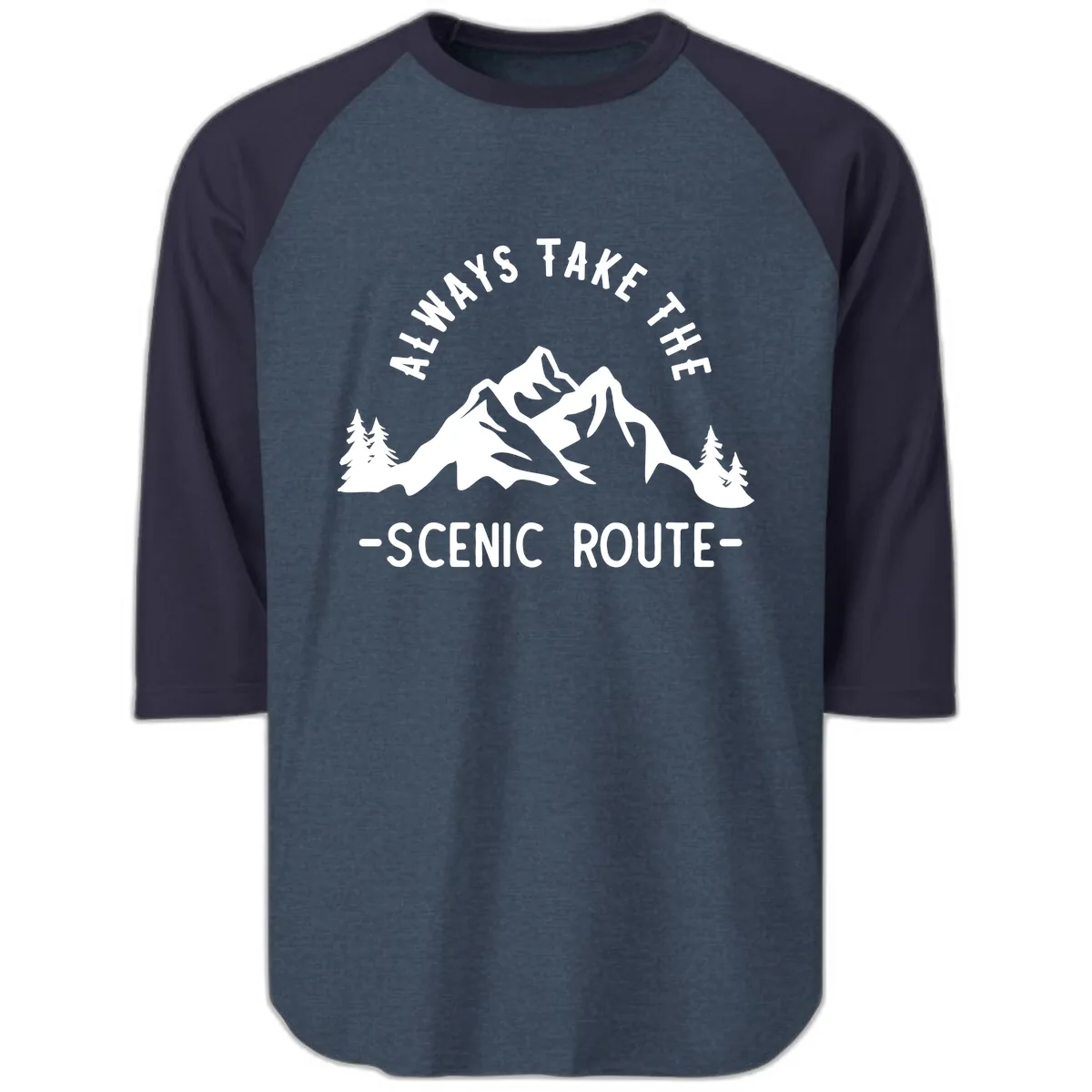 Always Take The Scenic Route Raglan 3/4 in Heather Denim Navy