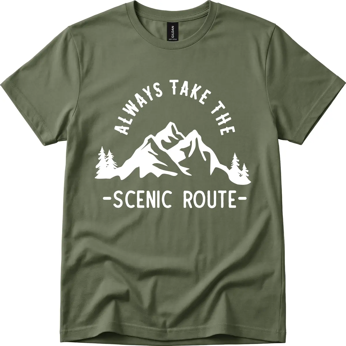 Always Take The Scenic Route T-Shirt in Military Green