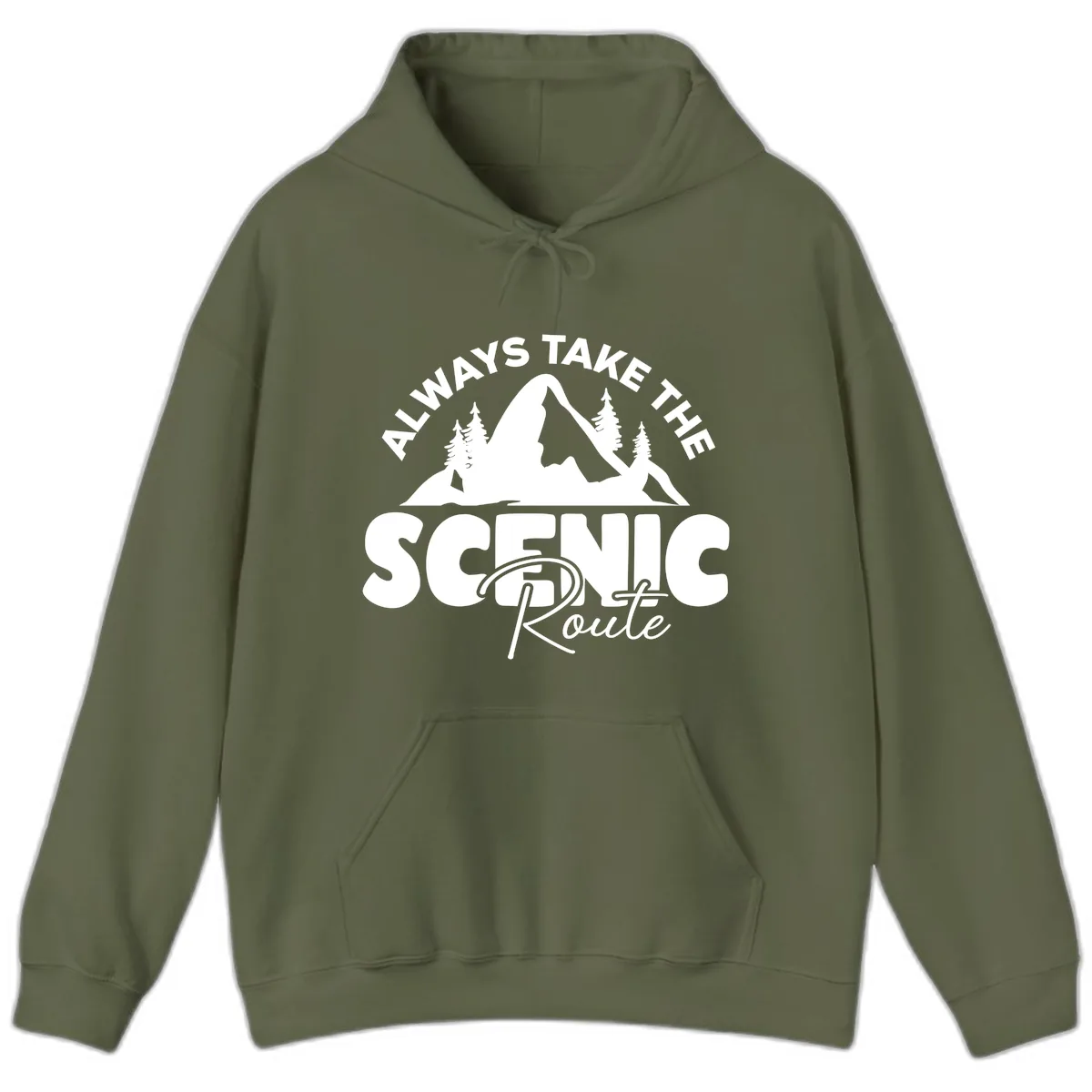 All Ways Take The Scenic Route Hoodie in Military Green