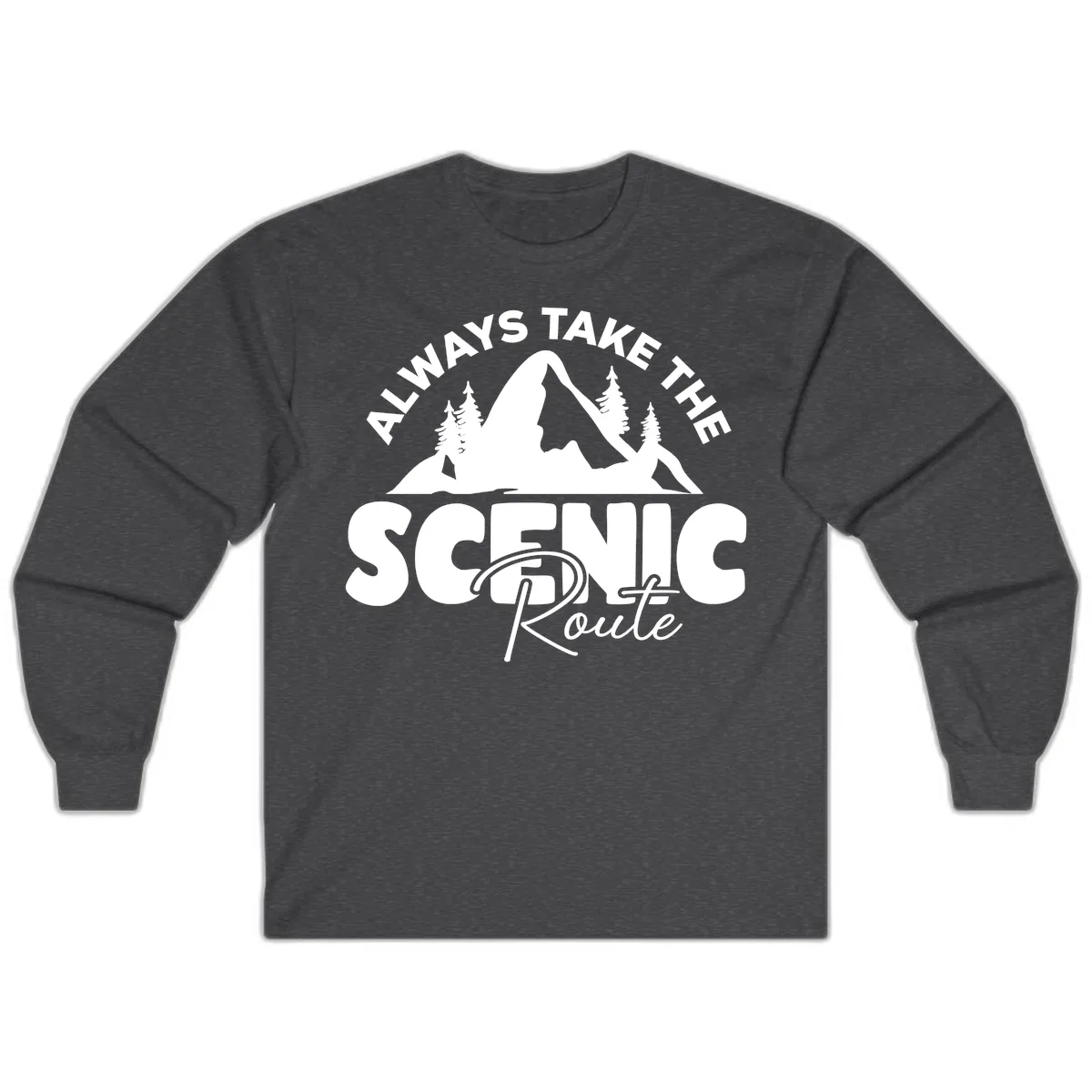 All Ways Take The Scenic Route Long Sleeve in Dark Heather