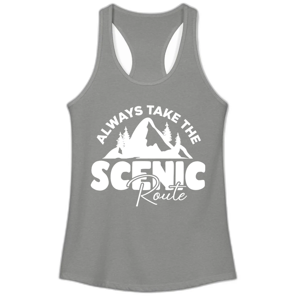 All Ways Take The Scenic Route Ladies Tank in Heather Grey