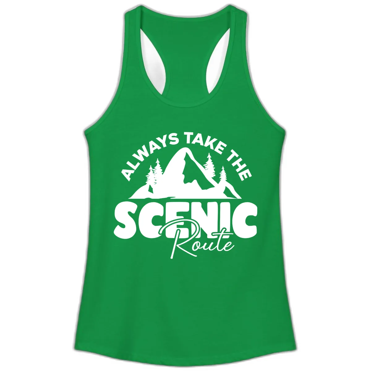 All Ways Take The Scenic Route Ladies Tank in Solid Kelly Green