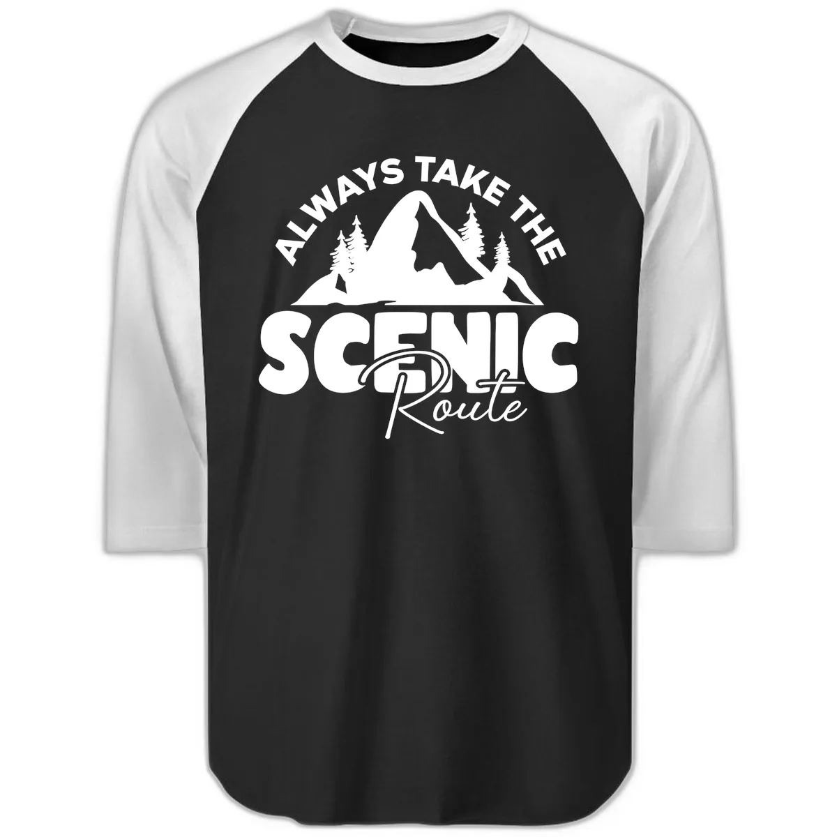 All Ways Take The Scenic Route Raglan 3/4 in Black White