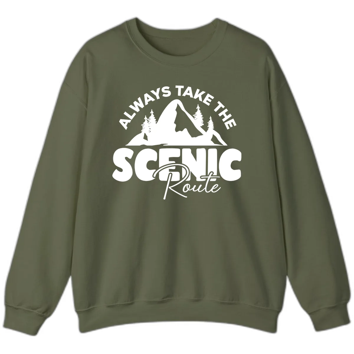 All Ways Take The Scenic Route Sweatshirt in Military Green