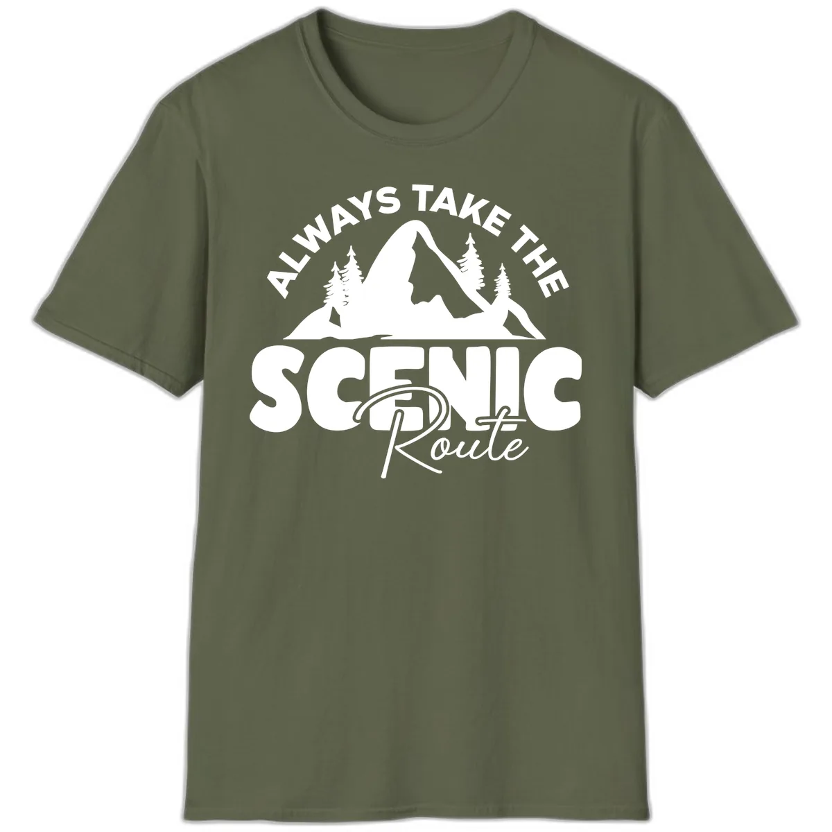 All Ways Take The Scenic Route T-Shirt in Military Green