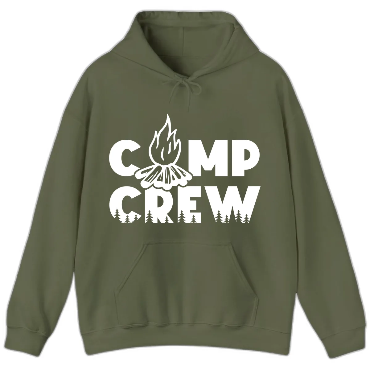 Camp Crew Fire and Forest Hoodie in Military Green