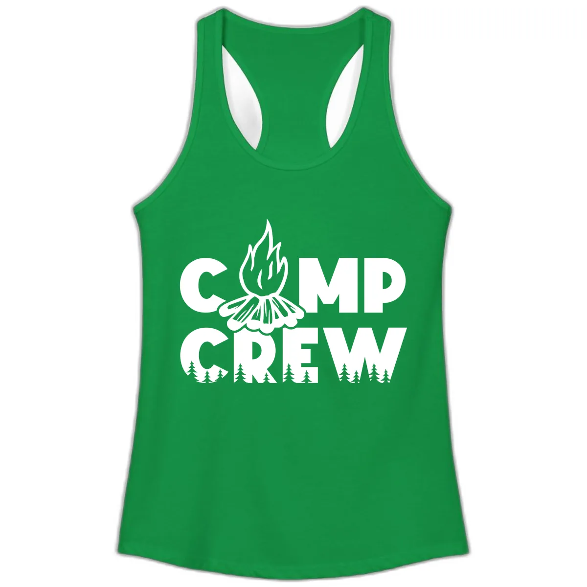 Camp Crew Fire and Forest Ladies Tank in Solid Kelly Green