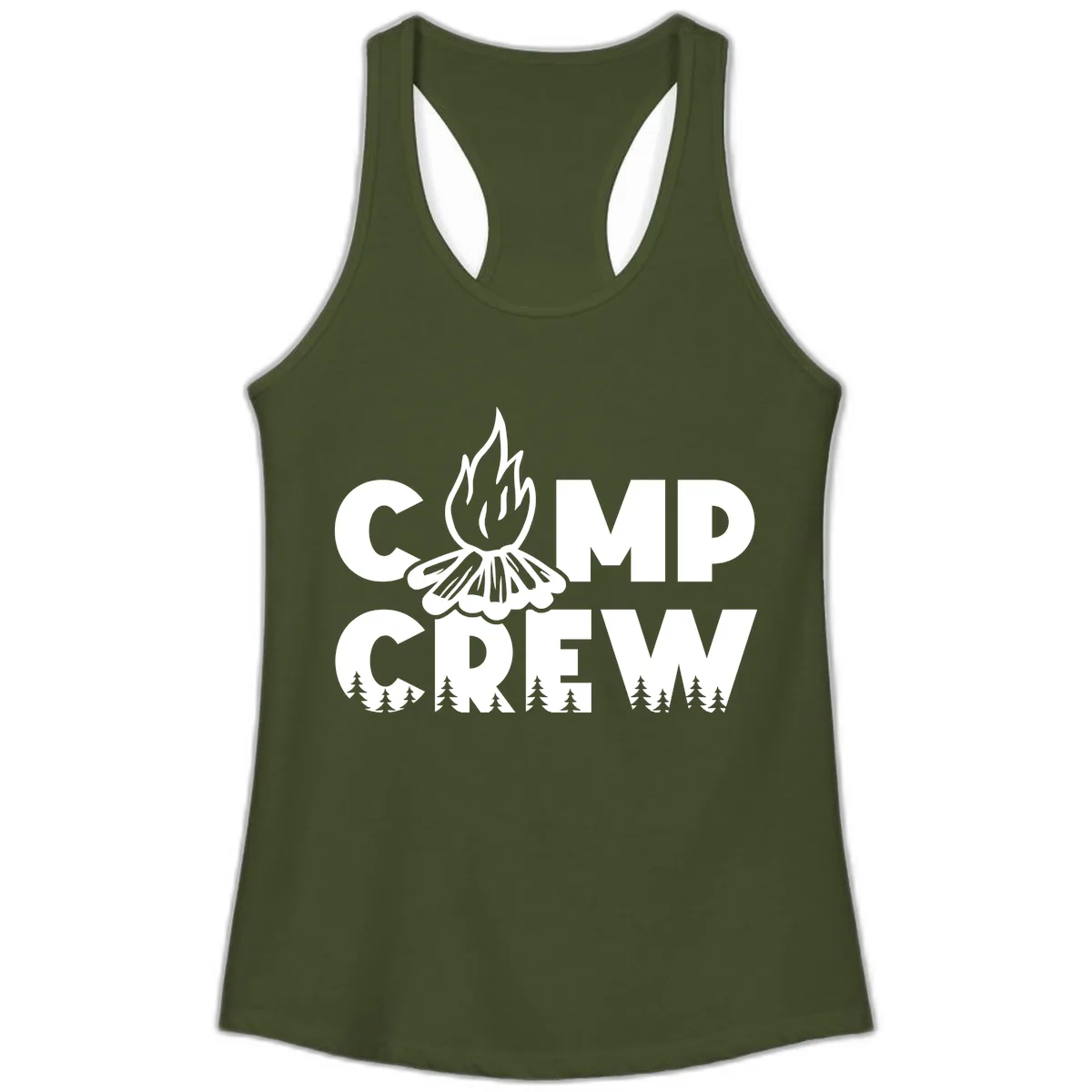 Camp Crew Fire and Forest Ladies Tank in Solid Military Green