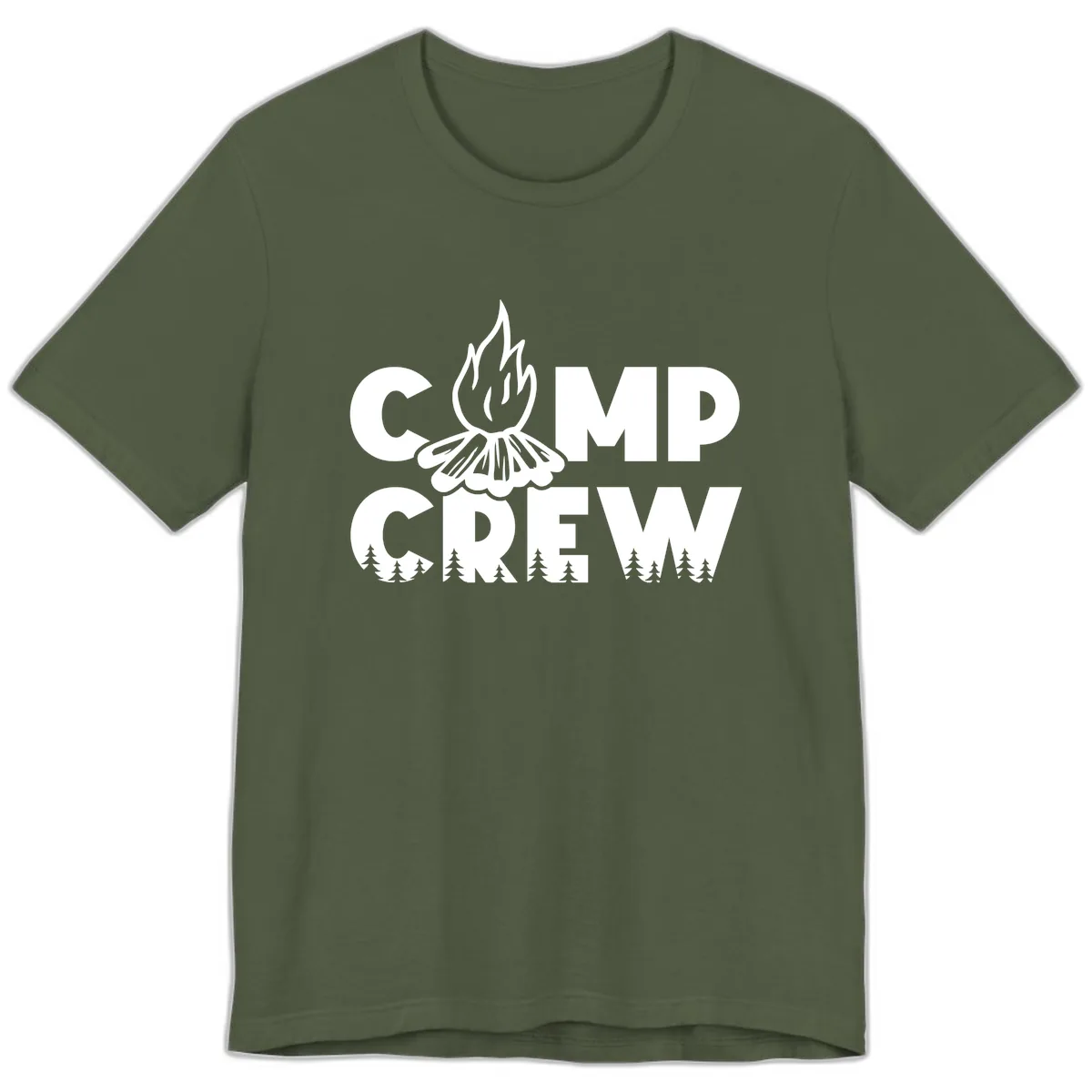 Camp Crew Fire and Forest Premium T-Shirt in Military Green