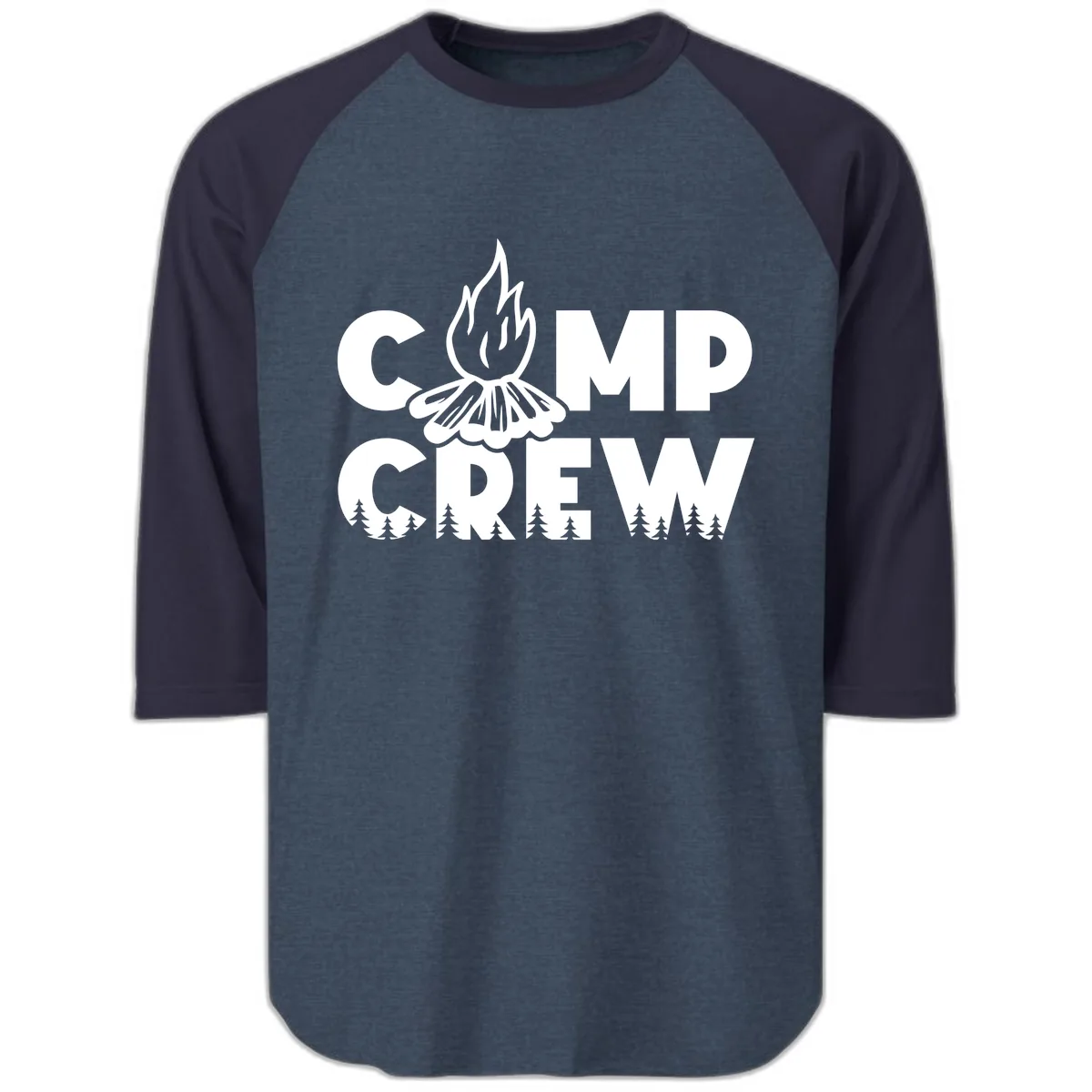 Camp Crew Fire and Forest Raglan 3/4 in Heather Denim Navy