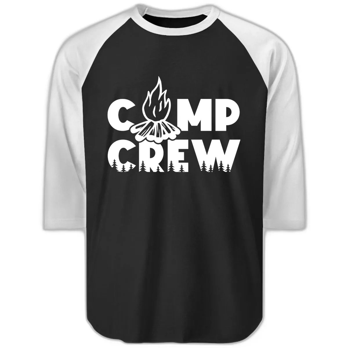 Camp Crew Fire and Forest Raglan 3/4 in Black White
