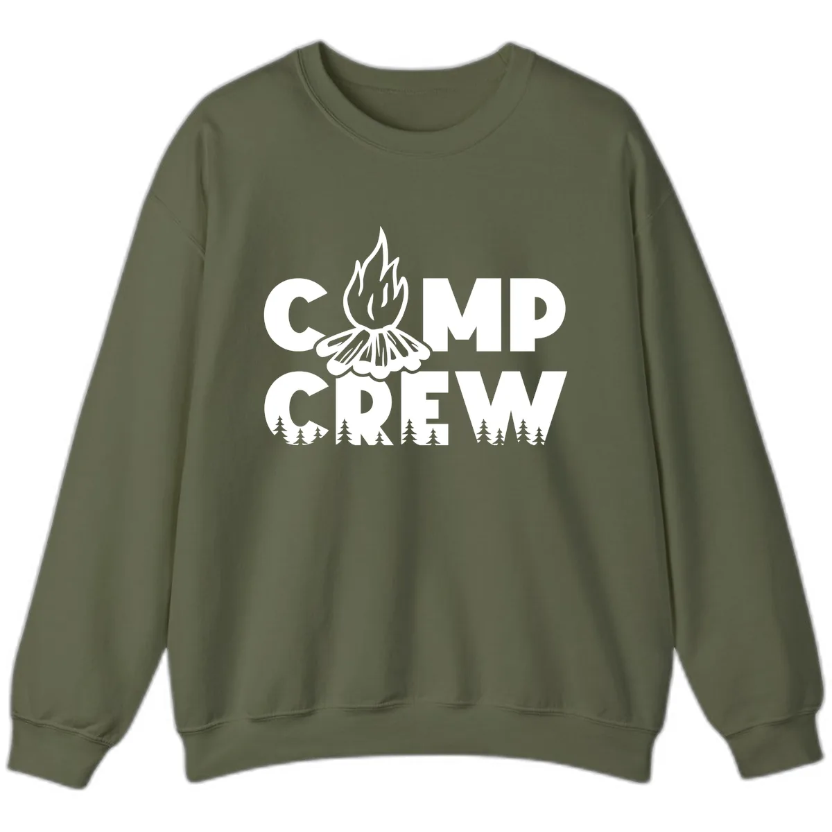 Camp Crew Fire and Forest Sweatshirt in Military Green