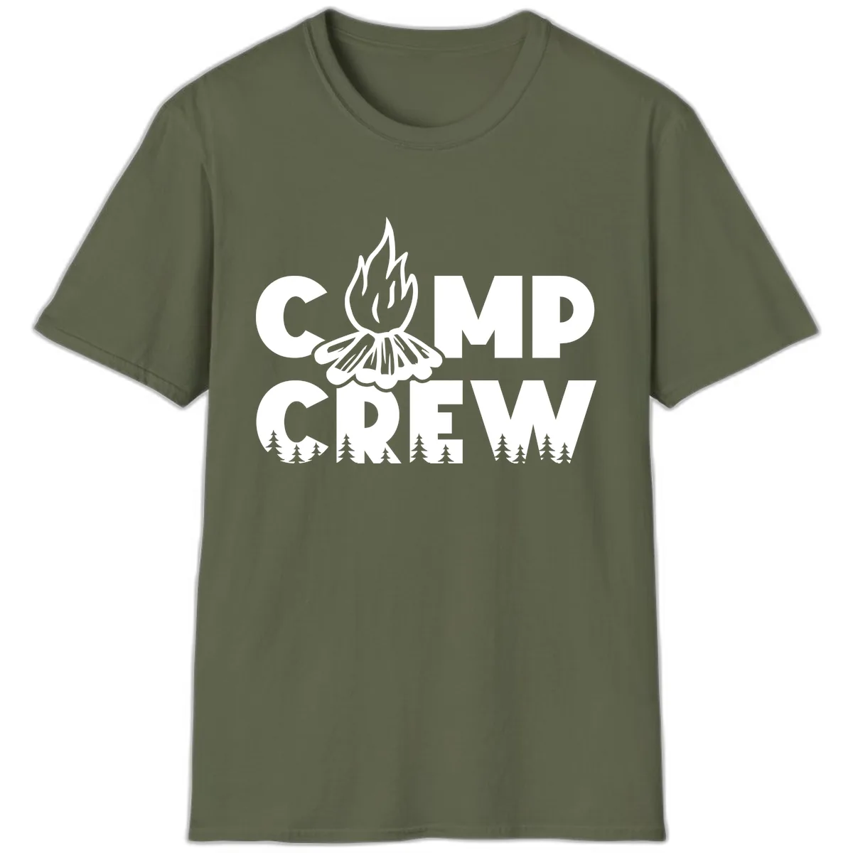 Camp Crew Fire and Forest T-Shirt in Military Green