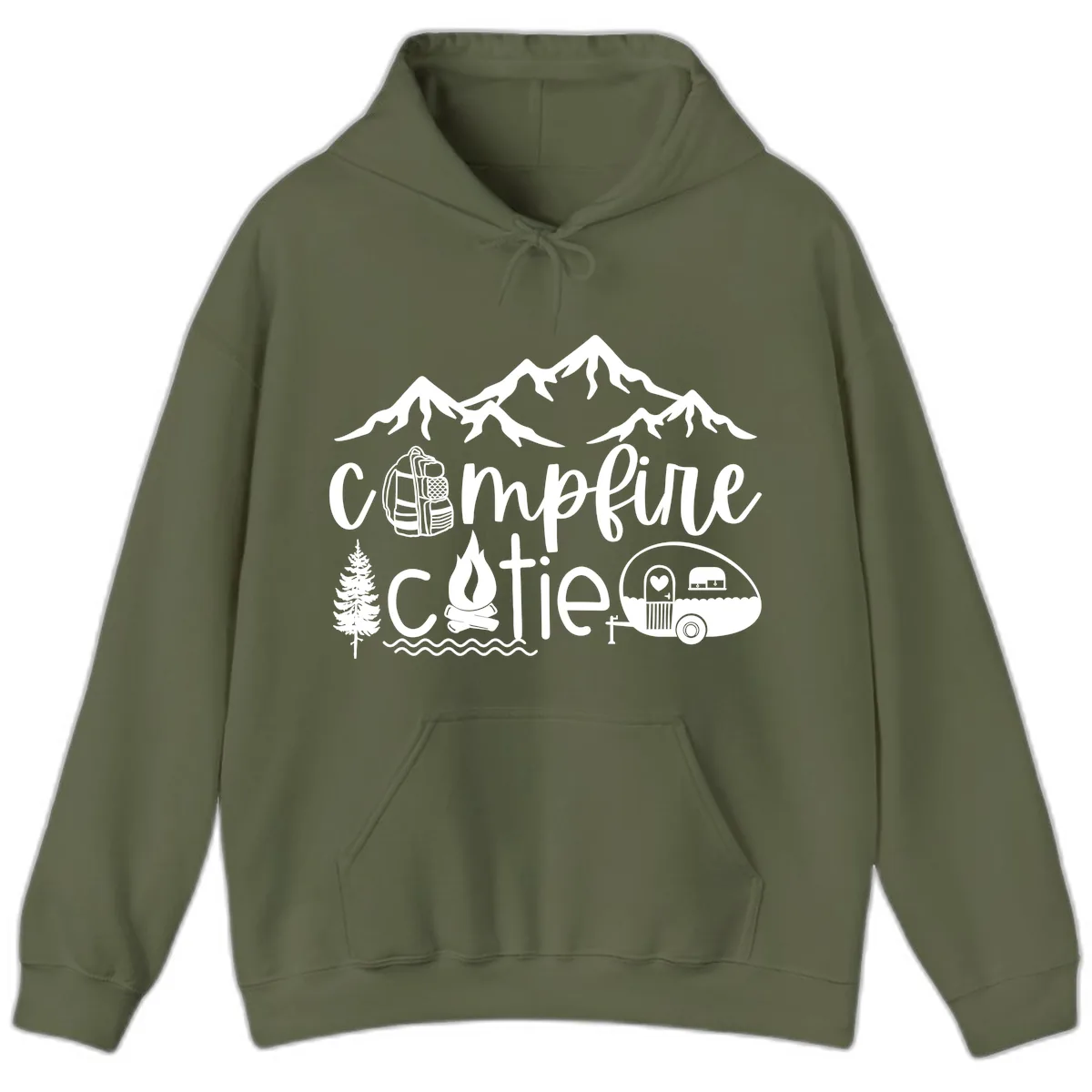 Campfire Cutie Adventure Hoodie in Military Green