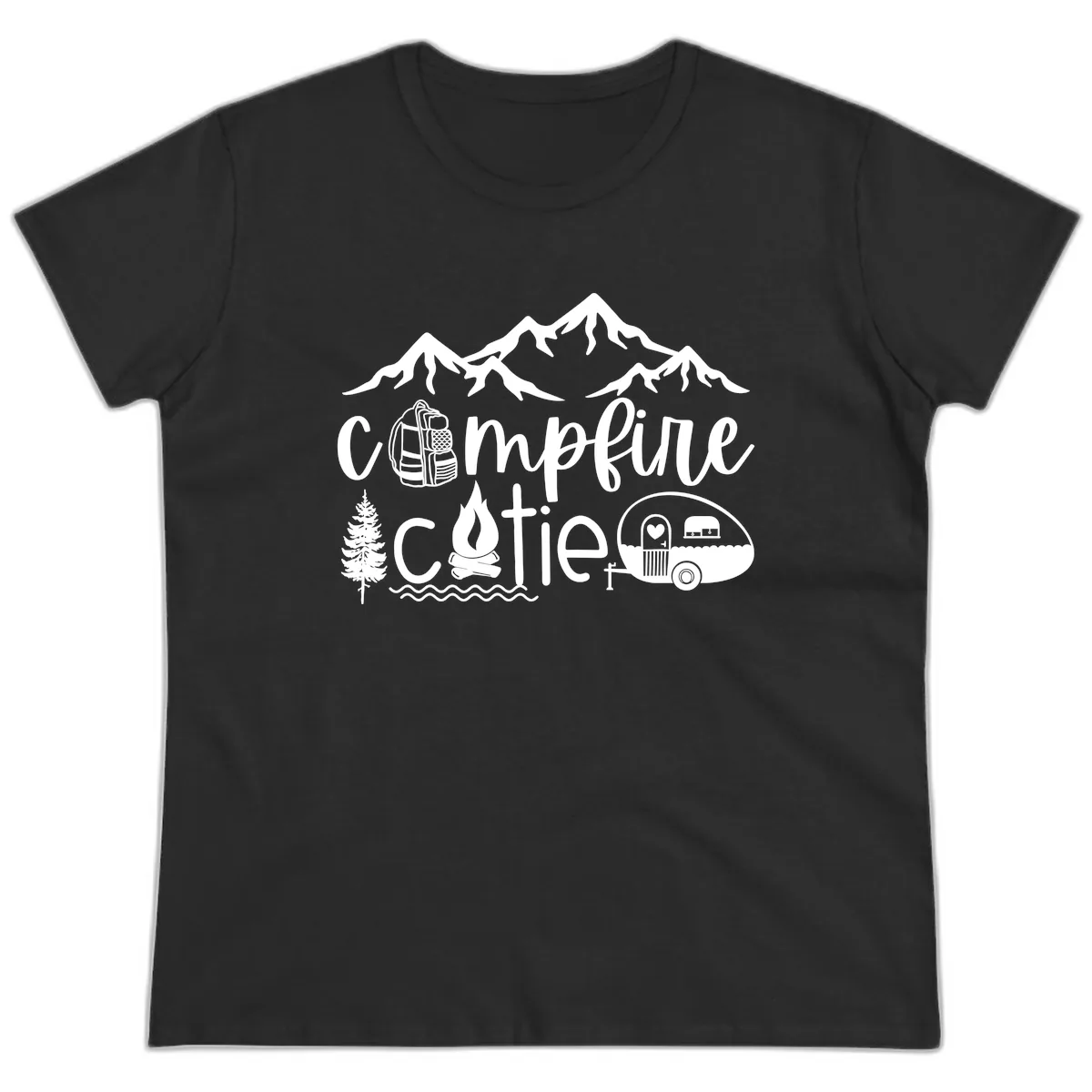 Campfire Cutie Adventure Ladies Tee in Black