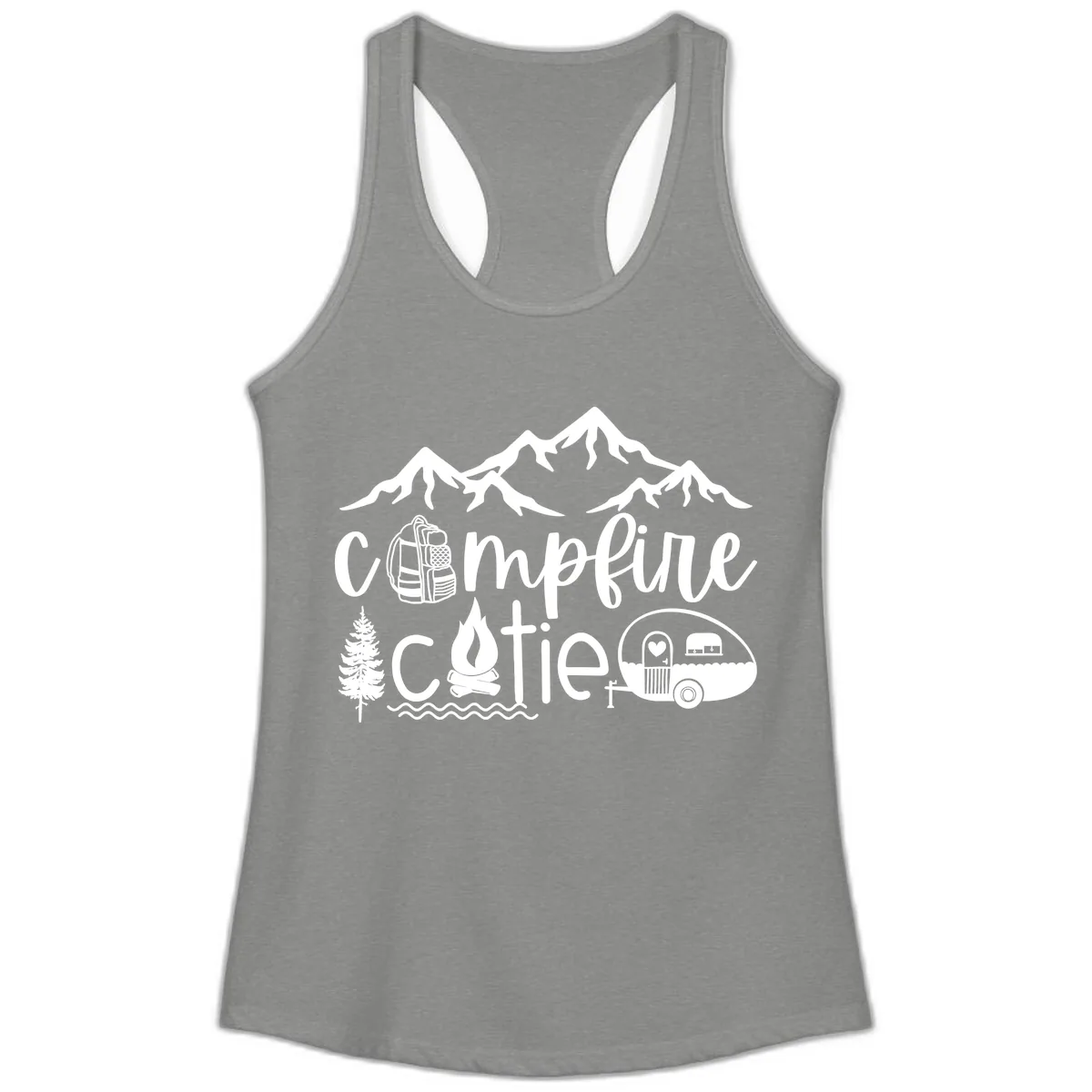 Campfire Cutie Adventure Ladies Tank in Heather Grey