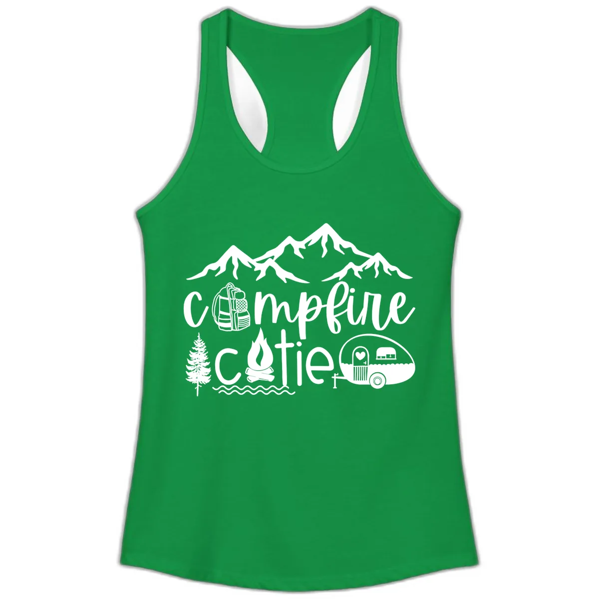 Campfire Cutie Adventure Ladies Tank in Solid Kelly Green