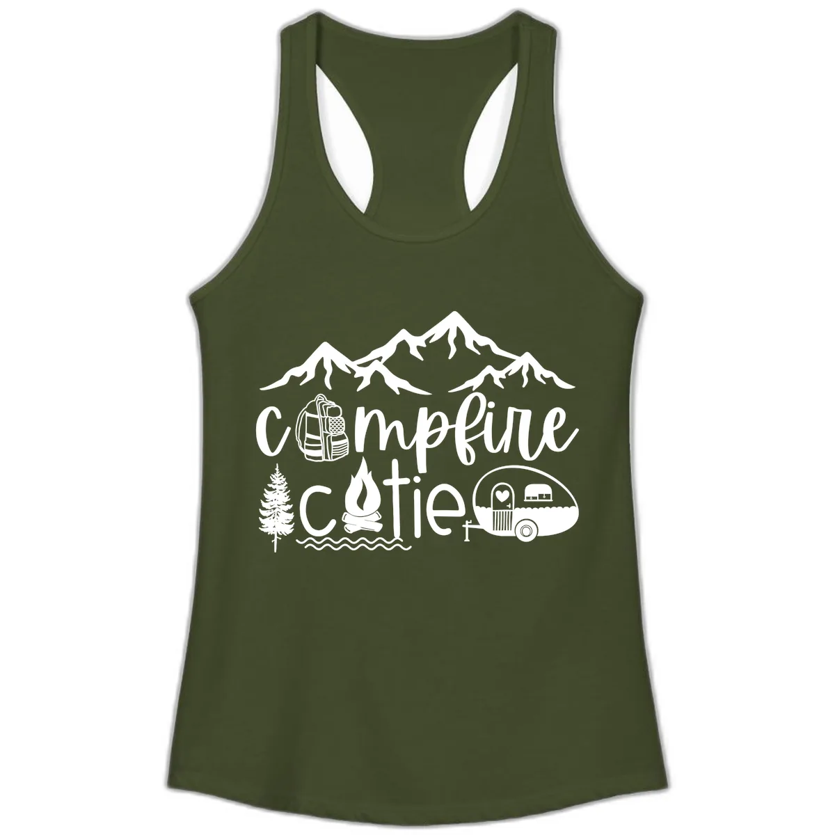 Campfire Cutie Adventure Ladies Tank in Solid Military Green