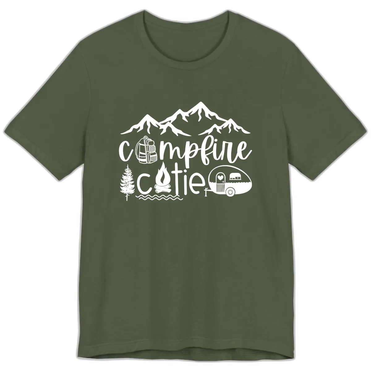 Campfire Cutie Adventure Premium T-Shirt in Military Green
