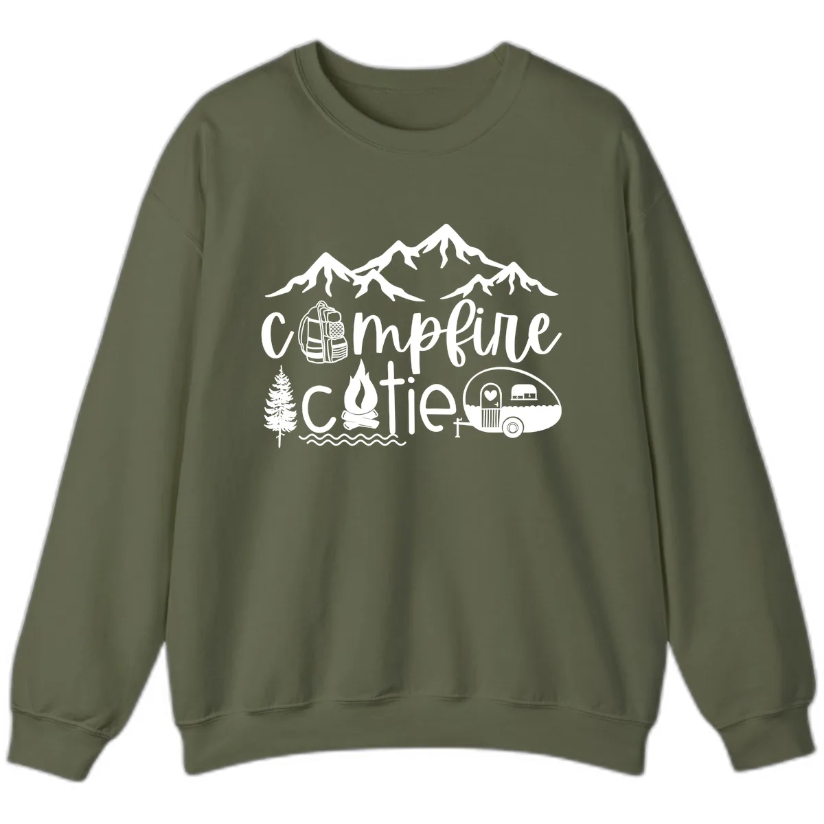 Campfire Cutie Adventure Sweatshirt in Military Green