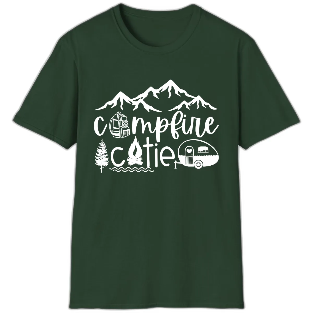 Campfire Cutie Adventure T-Shirt in Forest Green