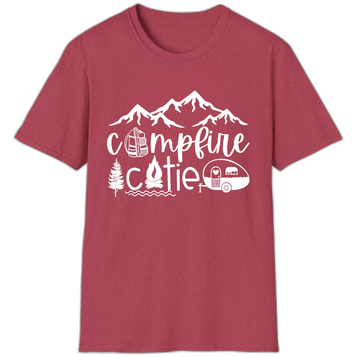 Campfire Cutie Adventure T-Shirt in Heather Cardinal