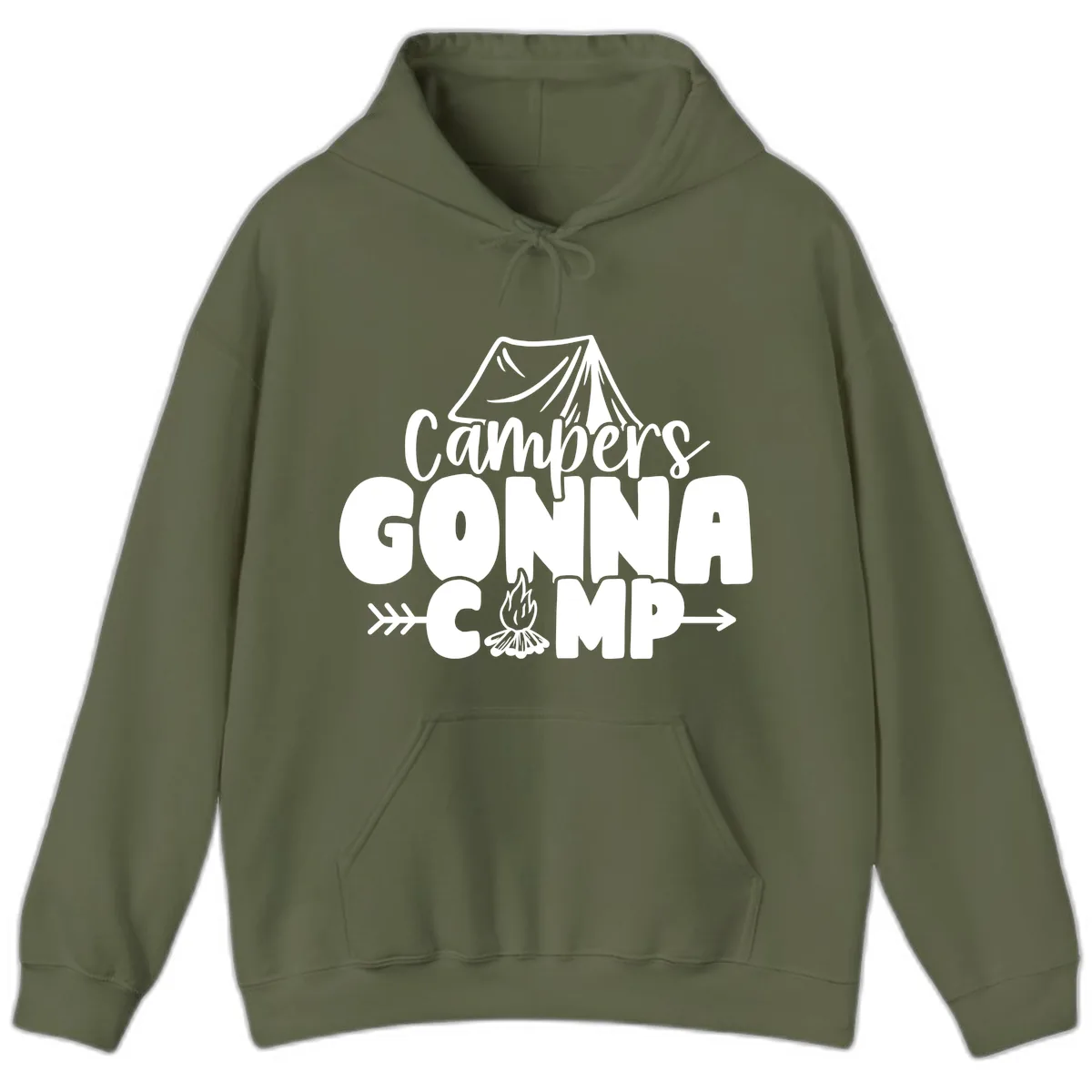 Campers Gonna Camp Hoodie in Military Green