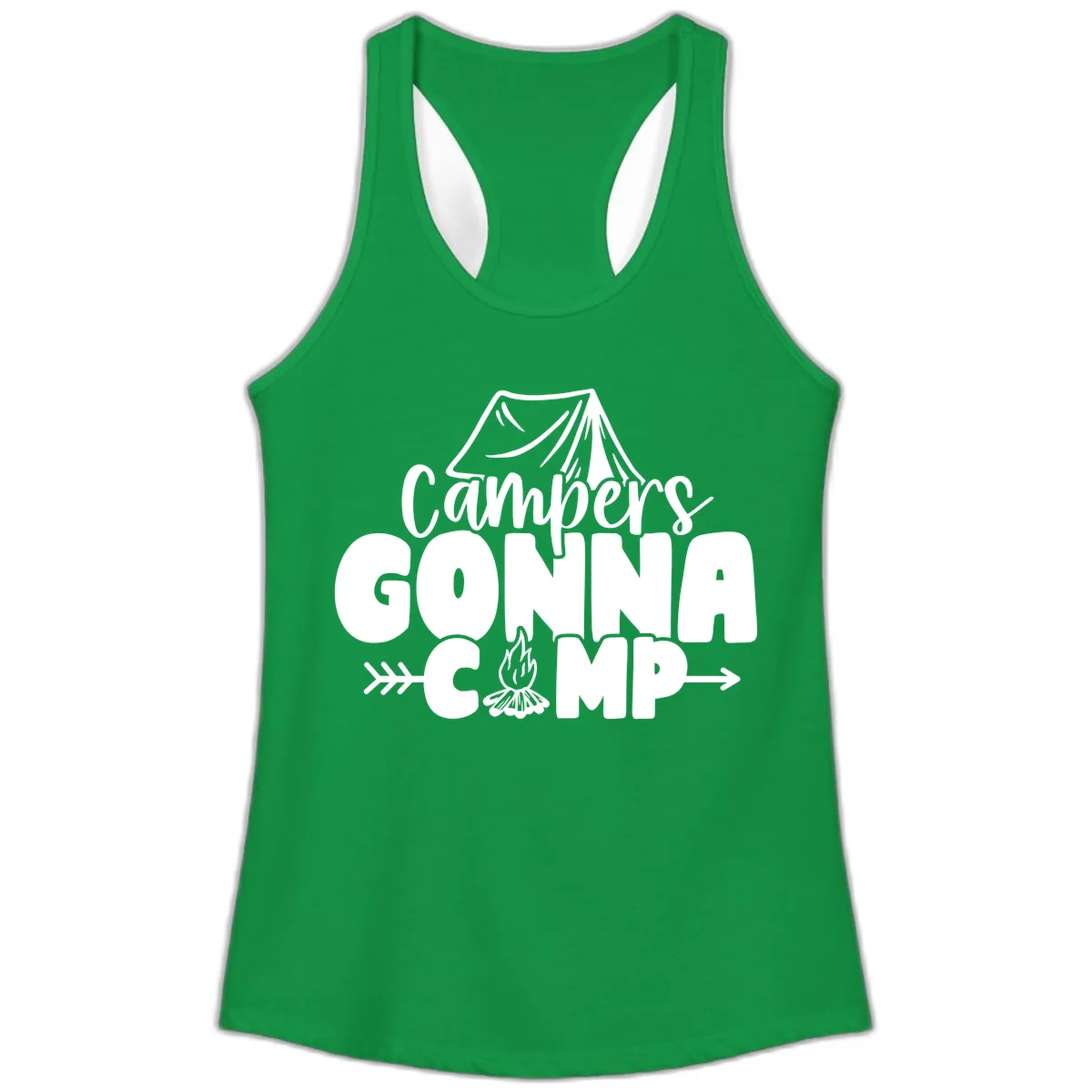 Campers Gonna Camp Ladies Tank in Solid Kelly Green
