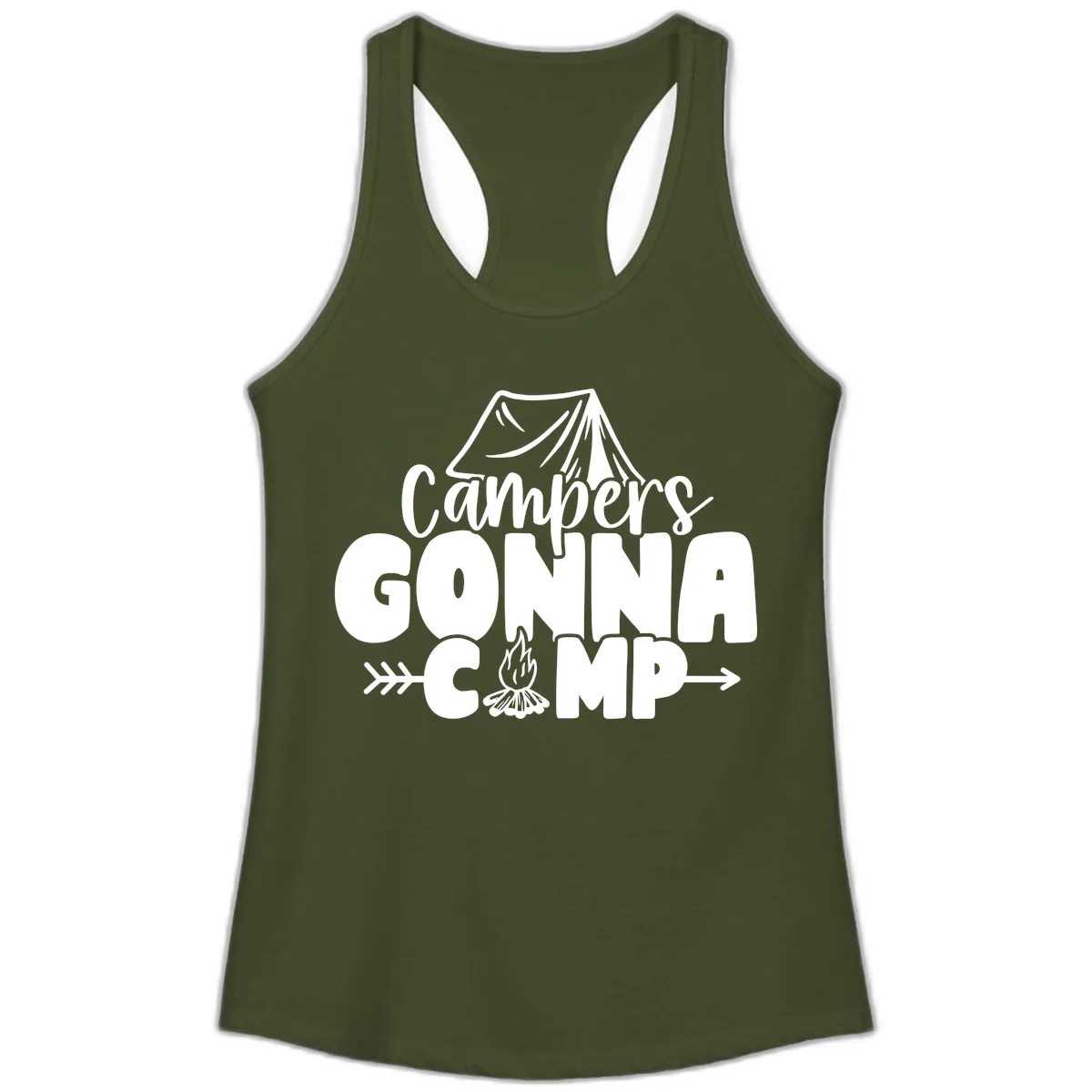 Campers Gonna Camp Ladies Tank in Solid Military Green