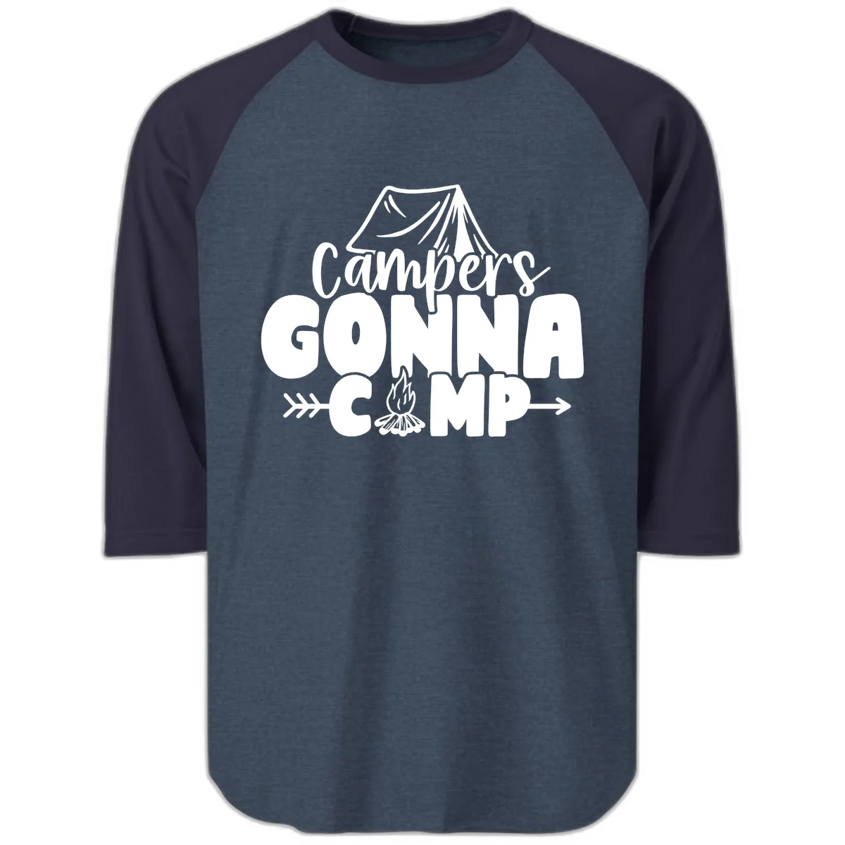 Campers Gonna Camp Raglan 3/4 in Heather Denim Navy