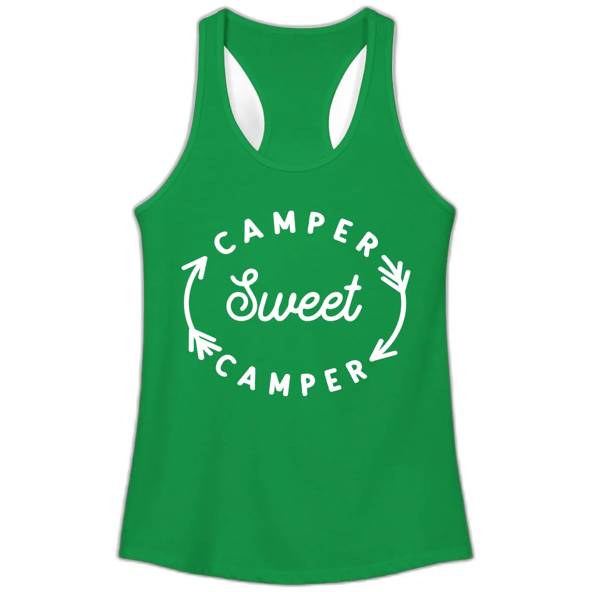 Camper Sweet Camper Ladies Tank in Solid Kelly Green