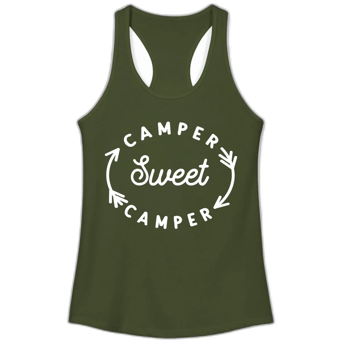Camper Sweet Camper Ladies Tank in Solid Military Green