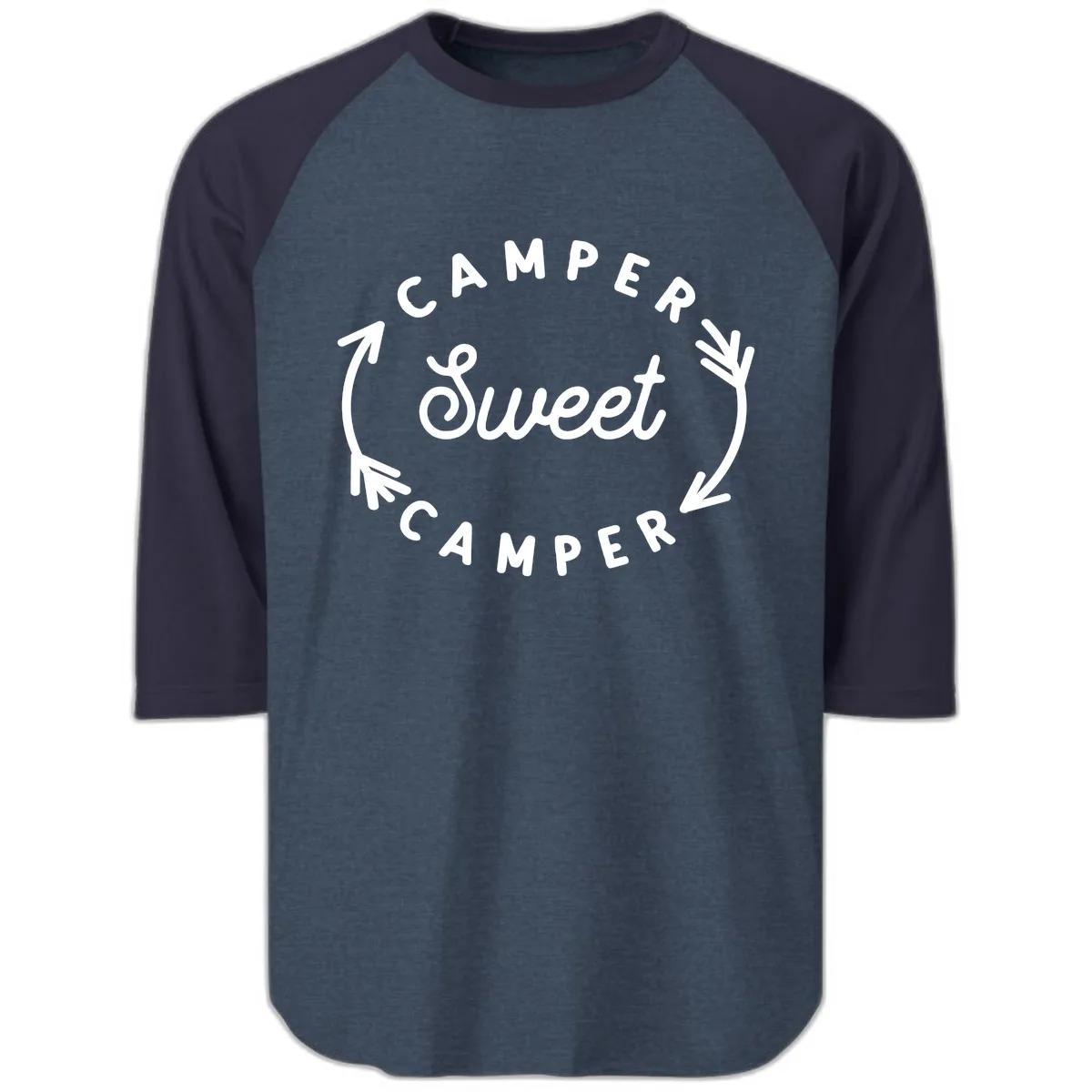Camper Sweet Camper Raglan 3/4 in Heather Denim Navy