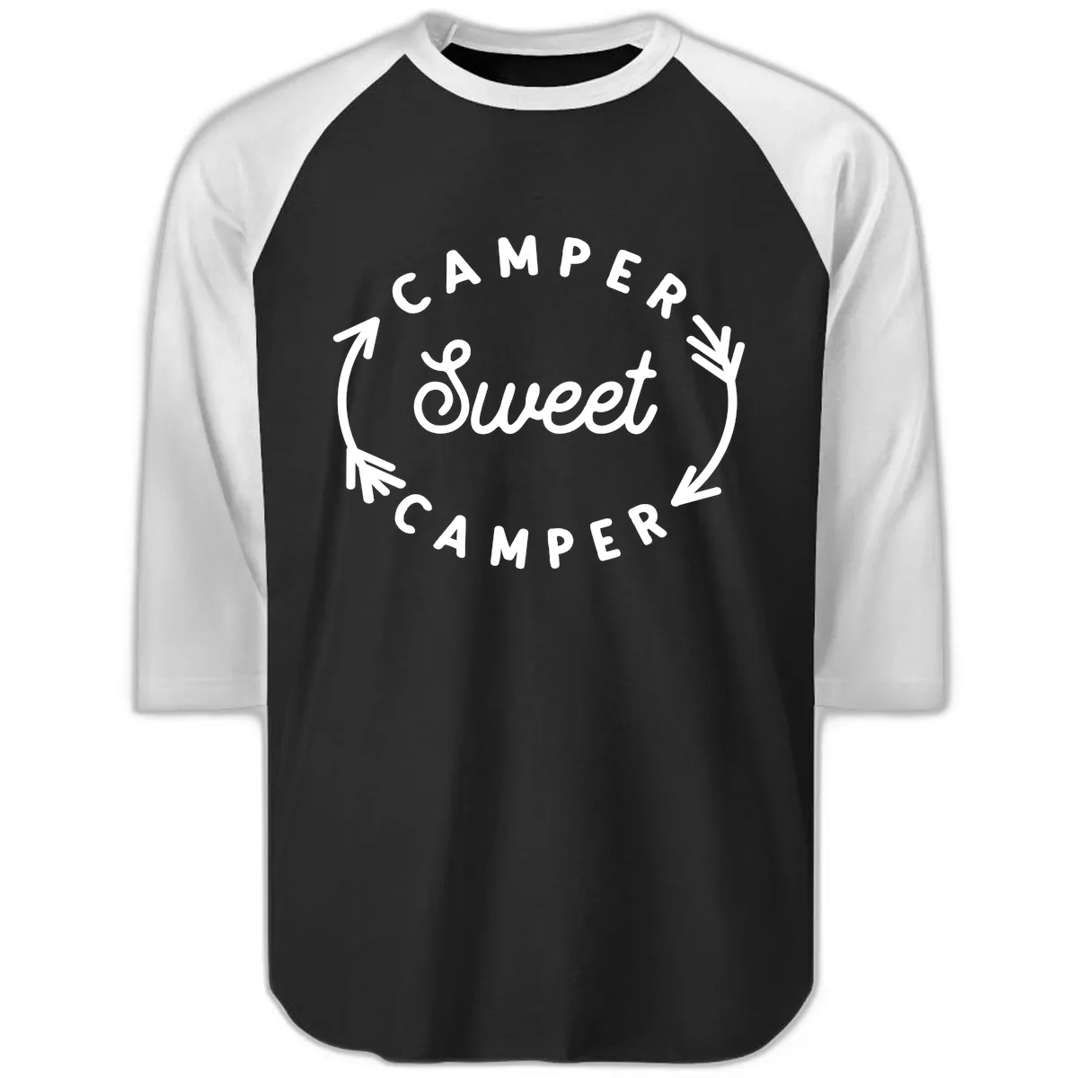 Camper Sweet Camper Raglan 3/4 in Black White