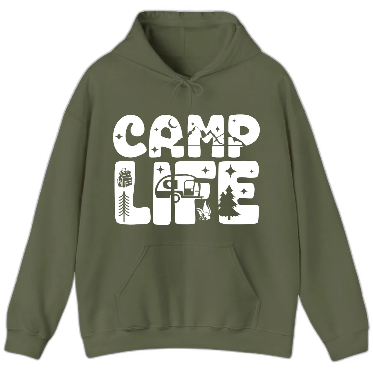 Camp Life Adventure Grid Hoodie in Military Green