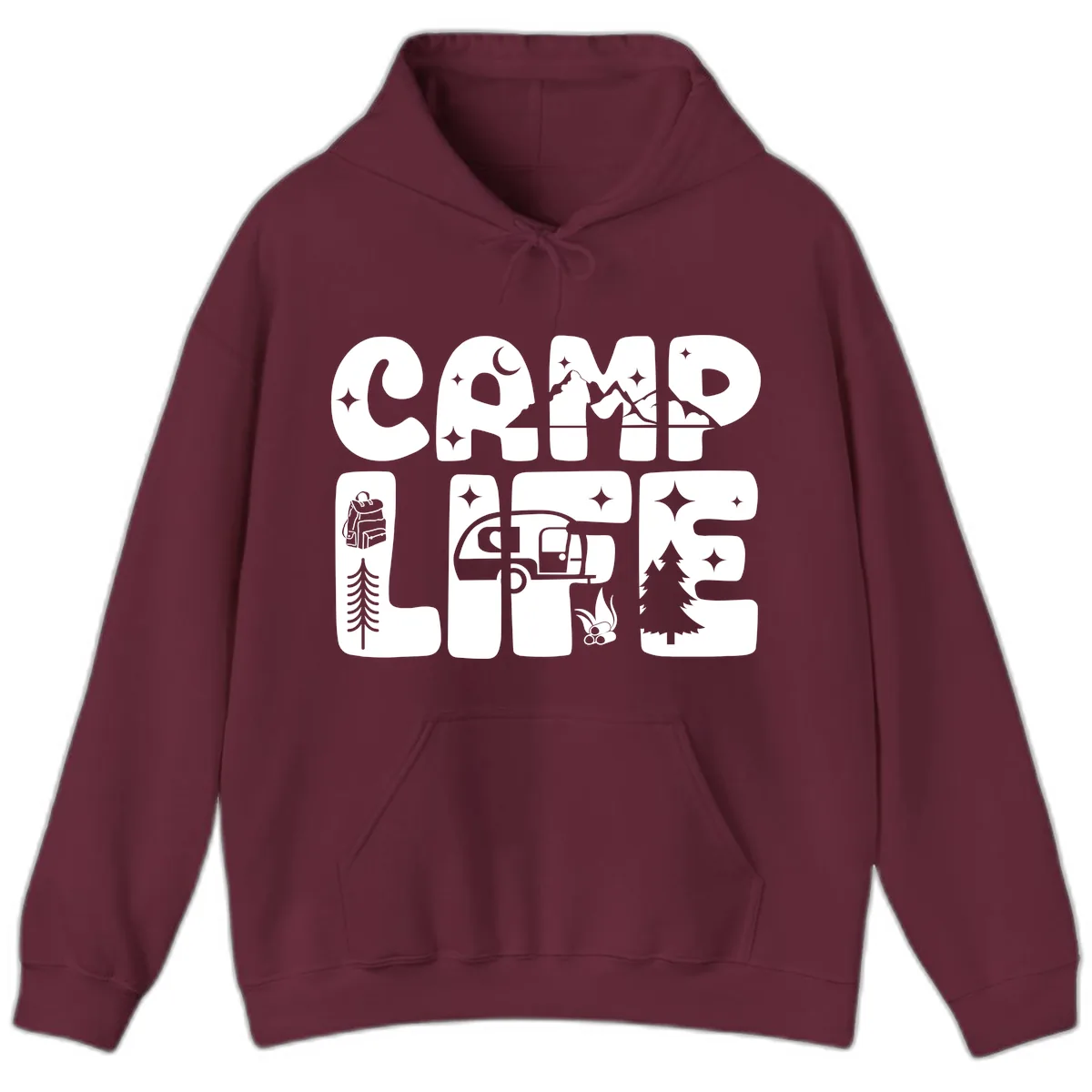Camp Life Adventure Grid Hoodie in Maroon