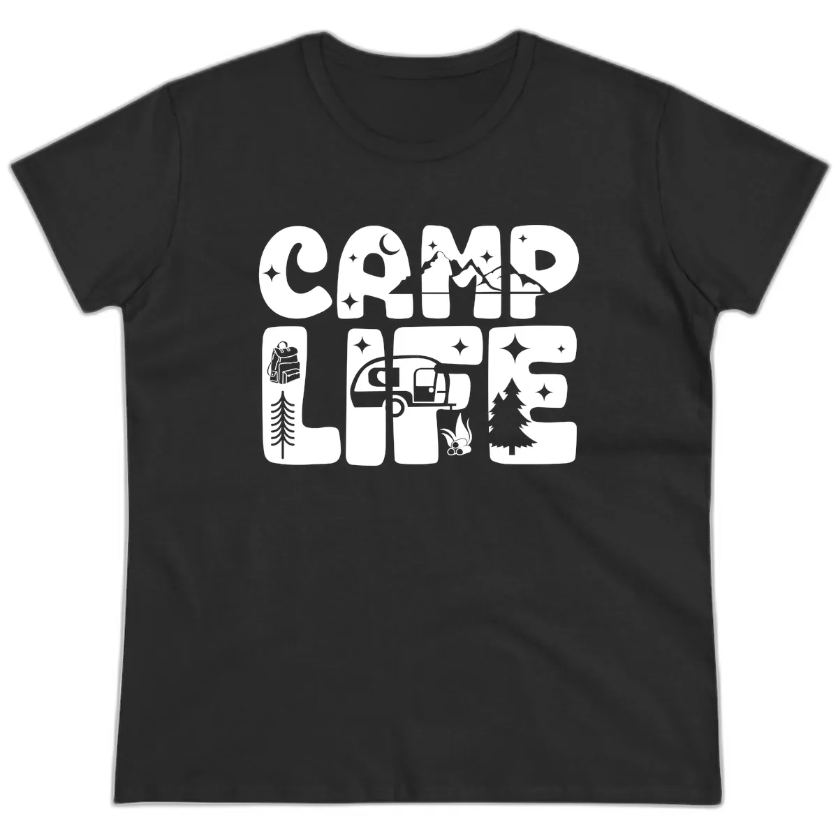 Camp Life Adventure Grid Ladies Tee in Black