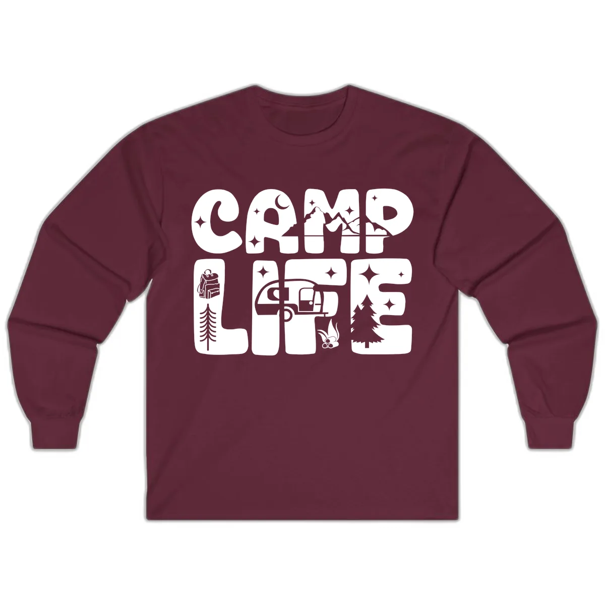 Camp Life Adventure Grid Long Sleeve in Maroon