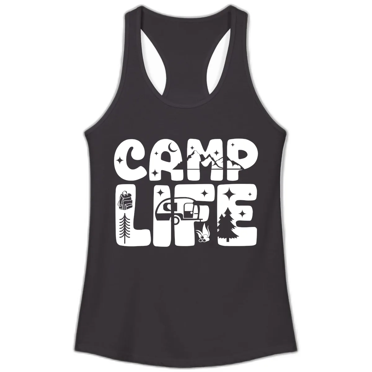 Camp Life Adventure Grid Ladies Tank in Black